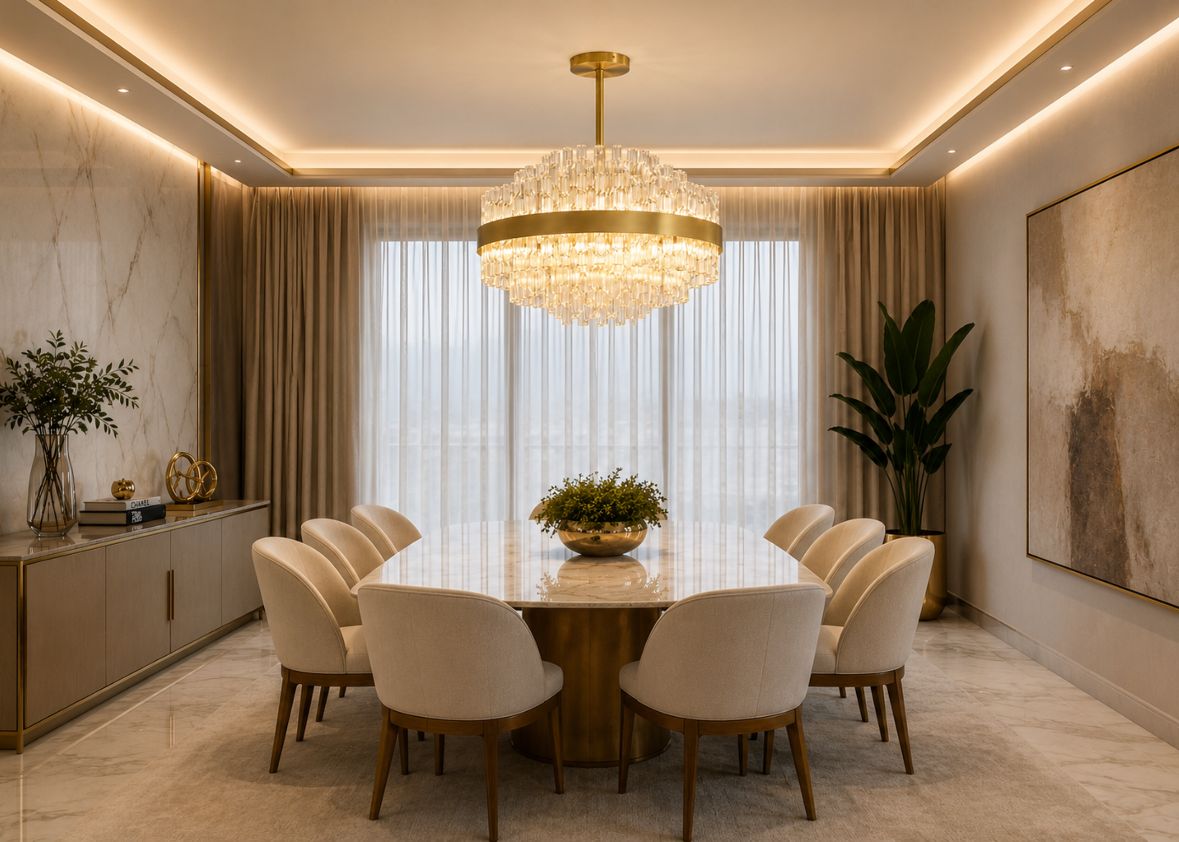 Pendente 5127 para iluminação com estrutura em metal dourado e difusores cilíndricos, apresentando design refinado e sofisticado.