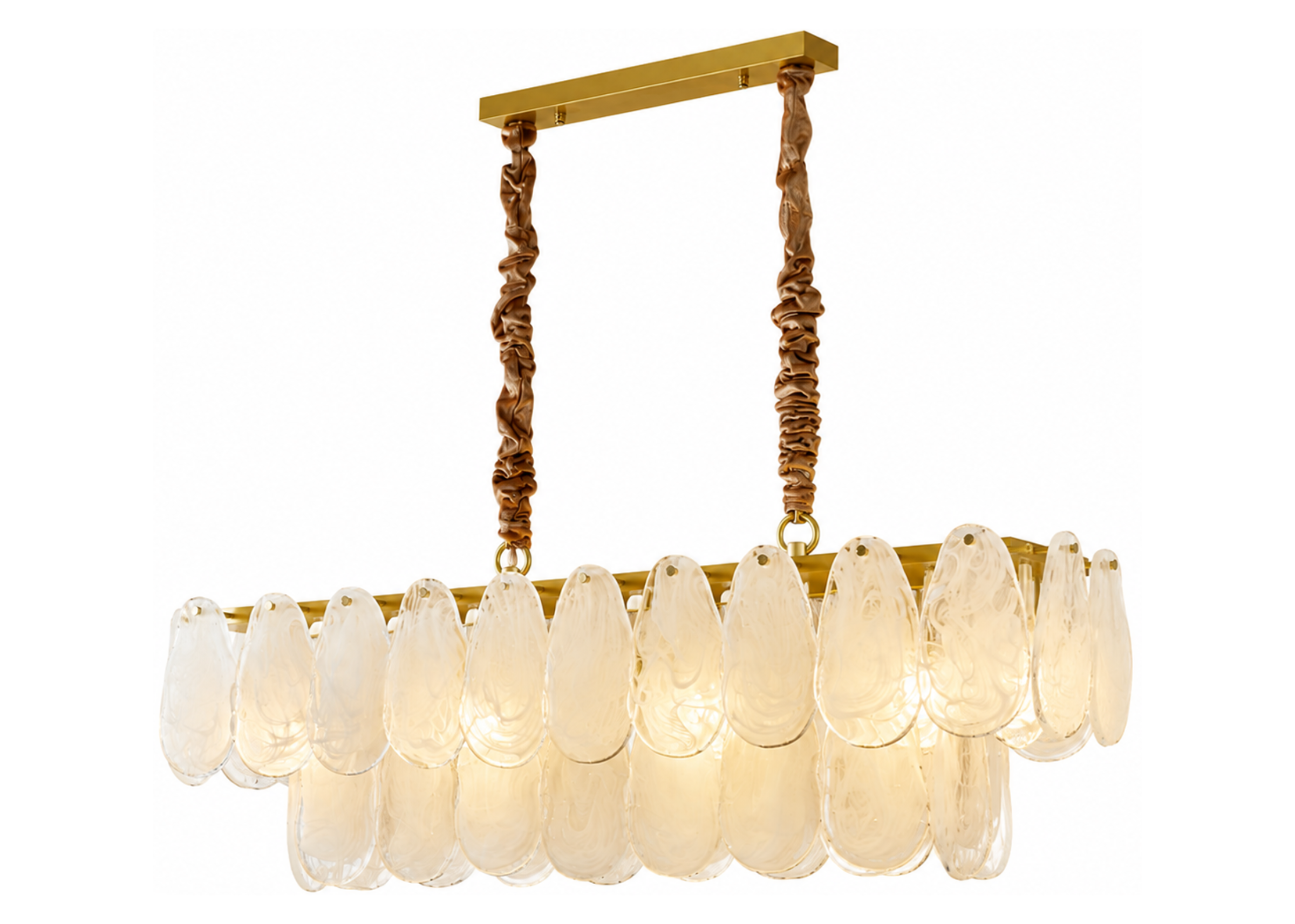 Pendente modelo 5129 com estrutura em metal dourado e vidro, ideal para compor ambientes contemporâneos e refinados.