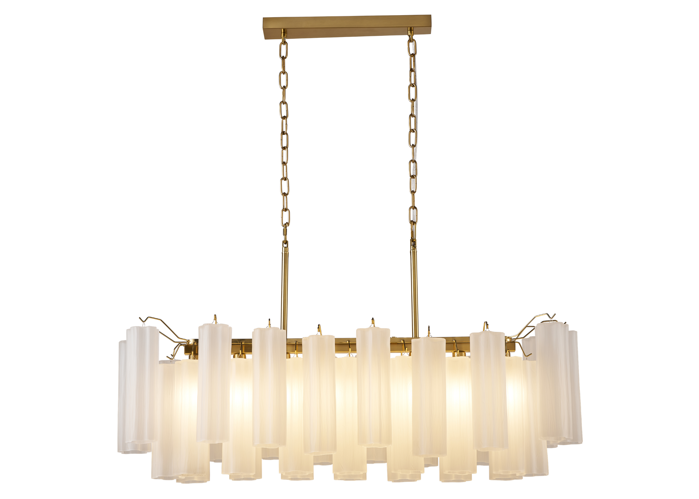 Pendente modelo 5149 com estrutura em metal dourado e detalhes em vidro, ideal para compor ambientes contemporâneos e refinados.