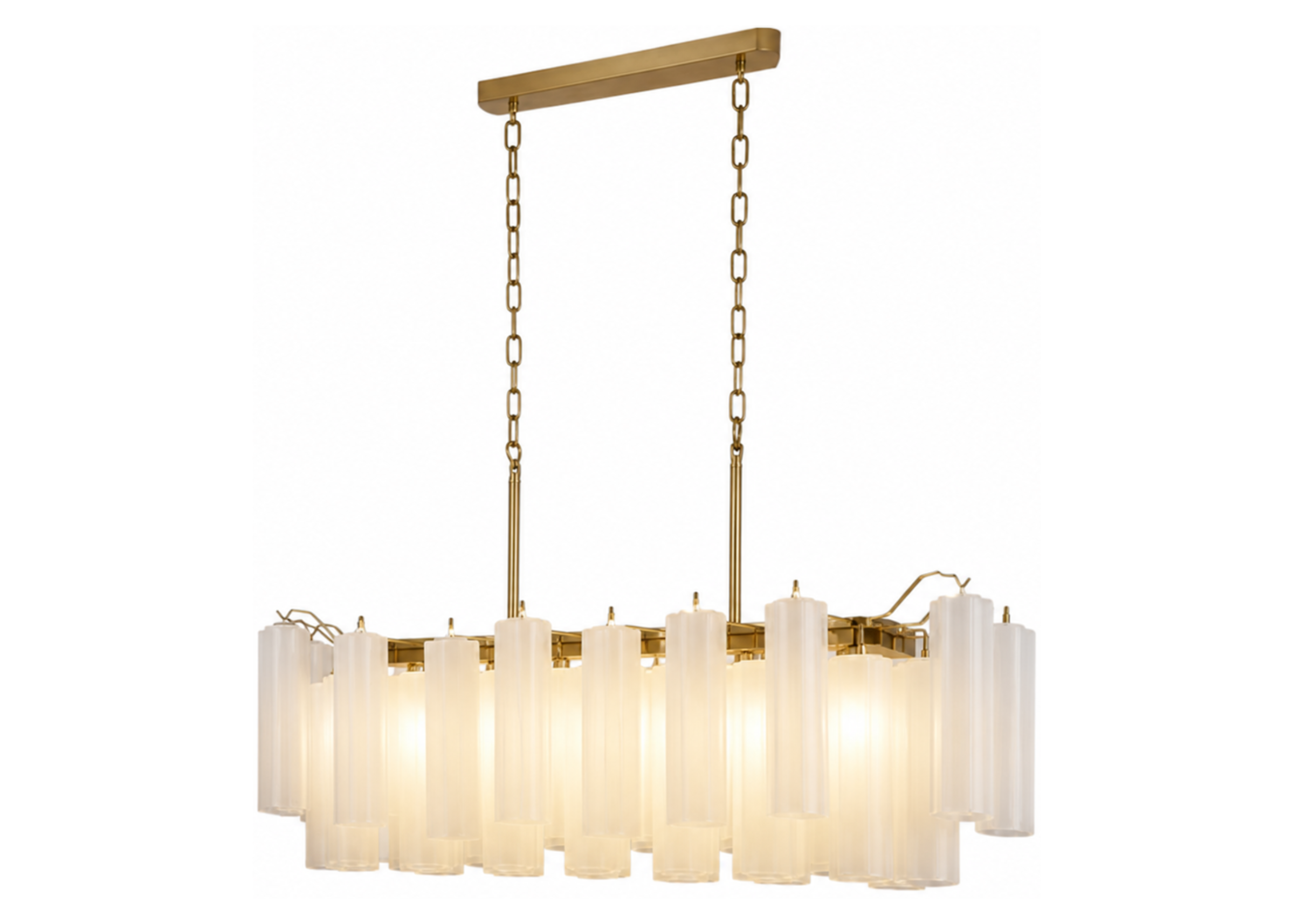 Pendente 5149 com estrutura em metal dourado e vidro transparente, apresentando design elegante e sofisticado para ambientes modernos.