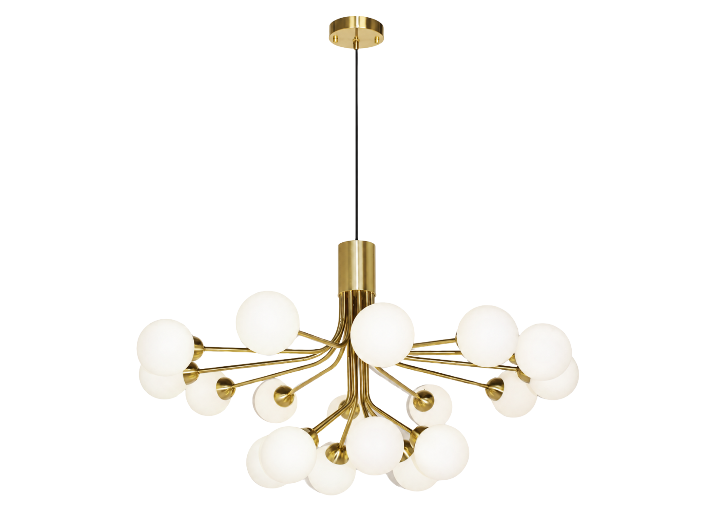 Pendente 5058 com estrutura em metal dourado e globo em vidro leitoso, apresentando design elegante e sofisticado para ambientes modernos.