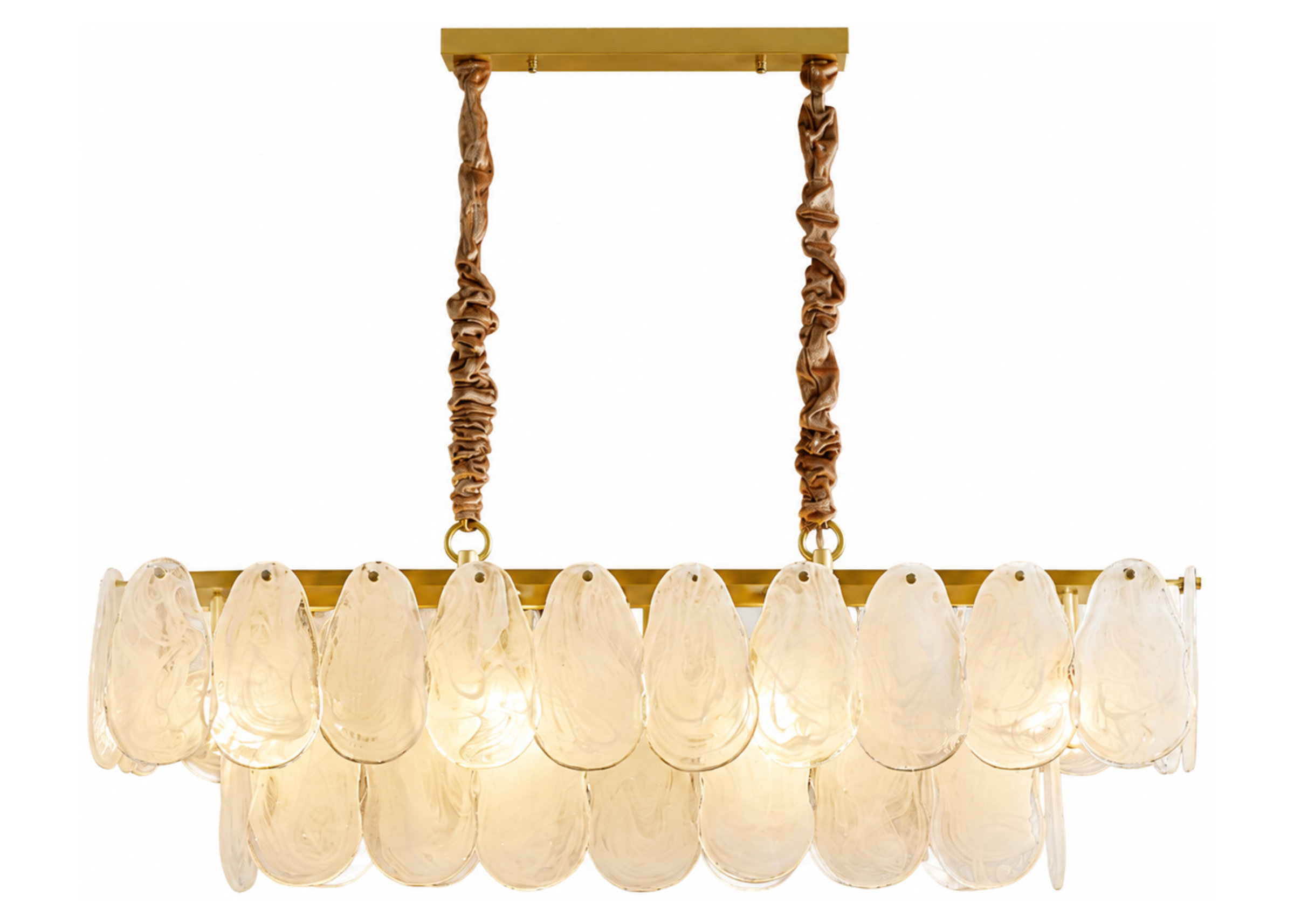 Pendente 5129 com estrutura em metal dourado e vidro, apresentando design elegante e sofisticado para ambientes modernos.