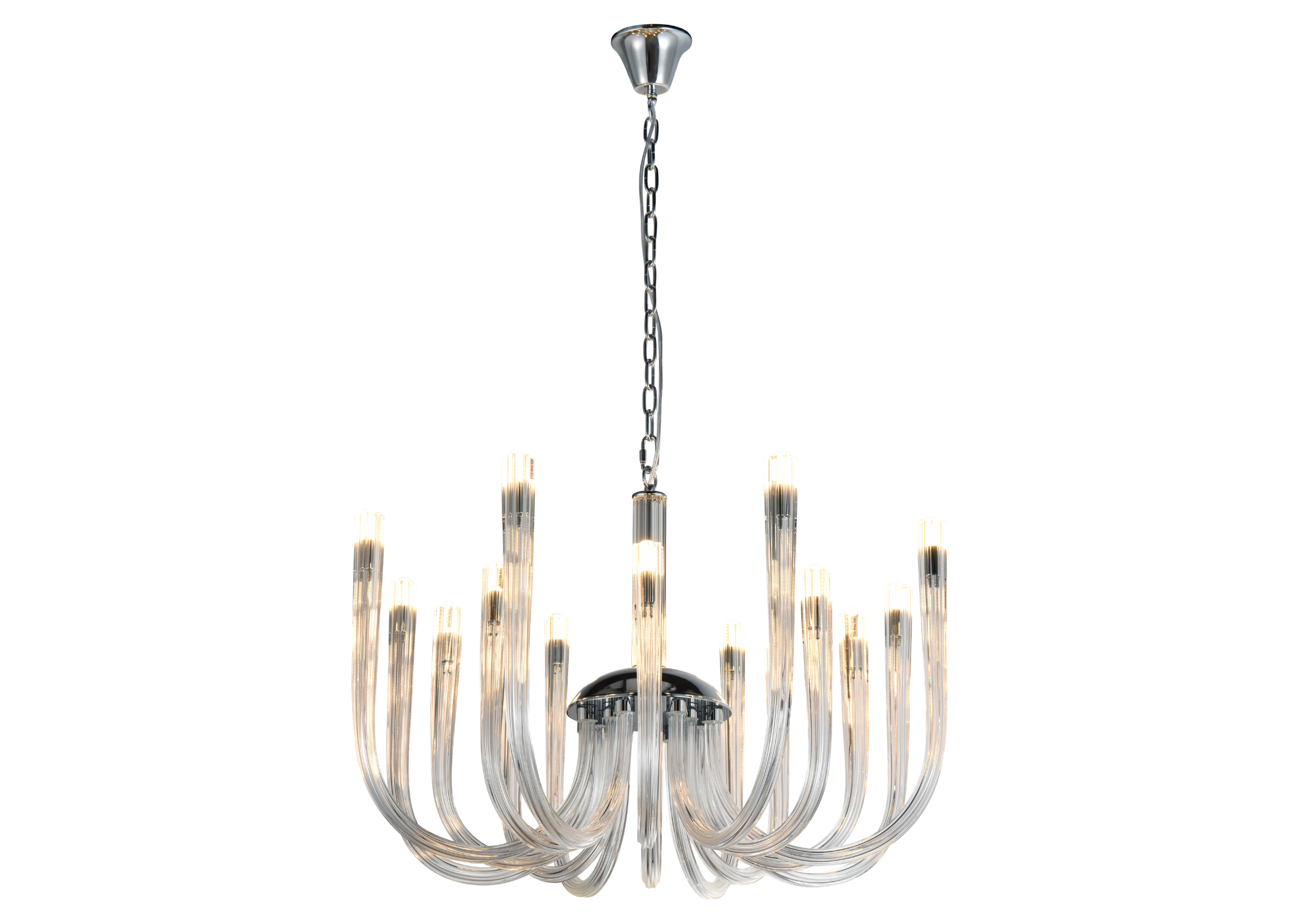 Pendente 5151 com estrutura em metal cromado e vidro translúcido, apresentando design elegante e sofisticado para ambientes modernos.