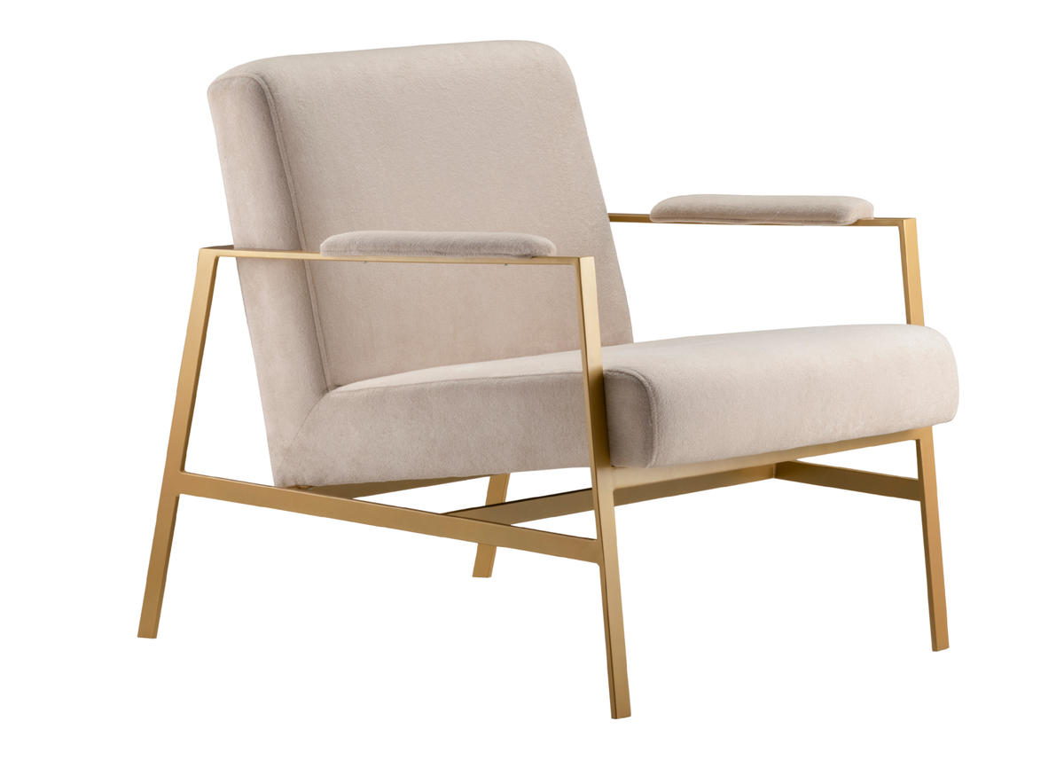 Poltrona Anello com detalhe nos braços que valoriza o design sofisticado, proporcionando conforto e elegância para compor ambientes modernos e refinados.