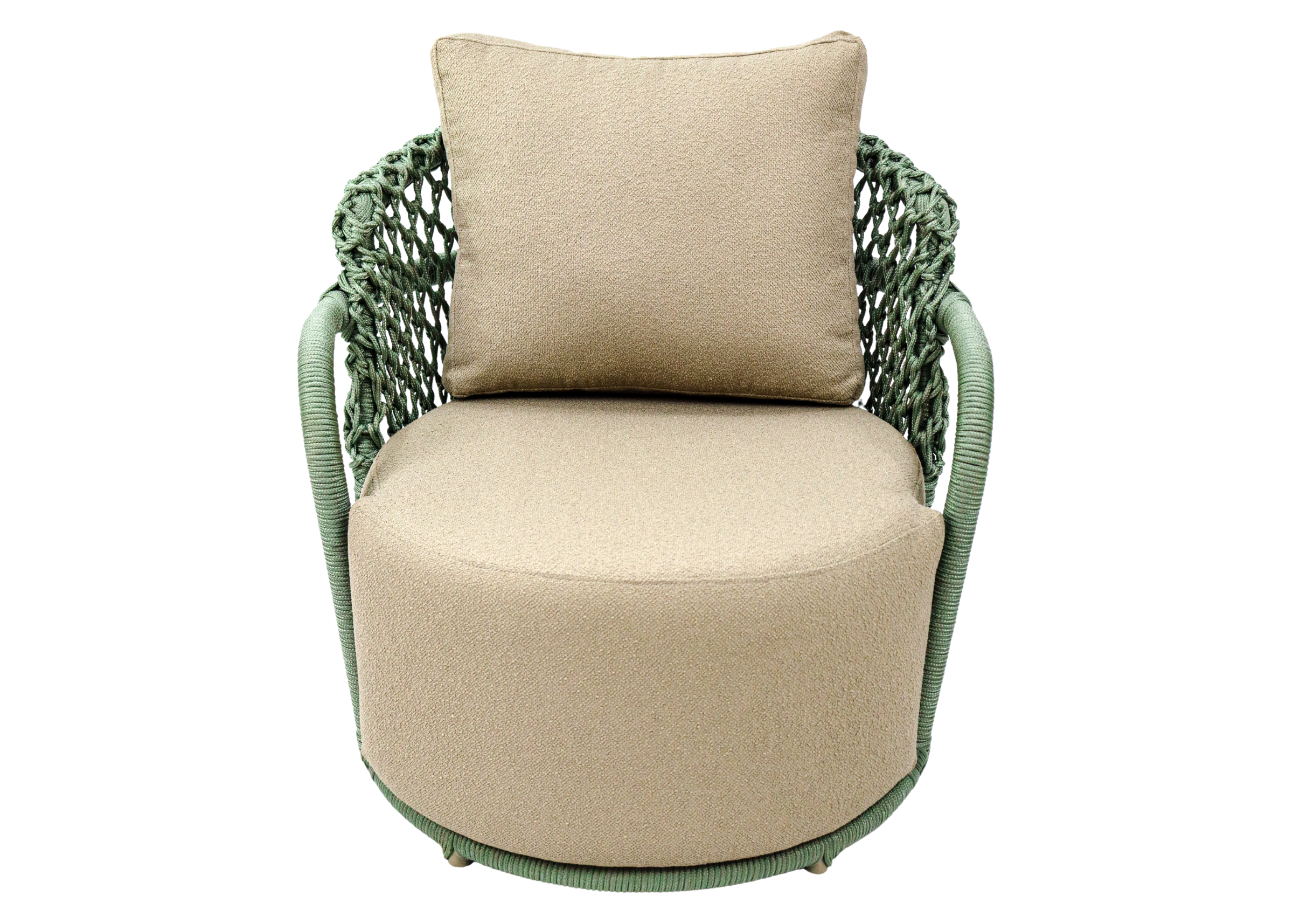 Poltrona para área externa modelo Albany com estrutura em alumínio pintado e corda náutica. Móvel para uso externo.