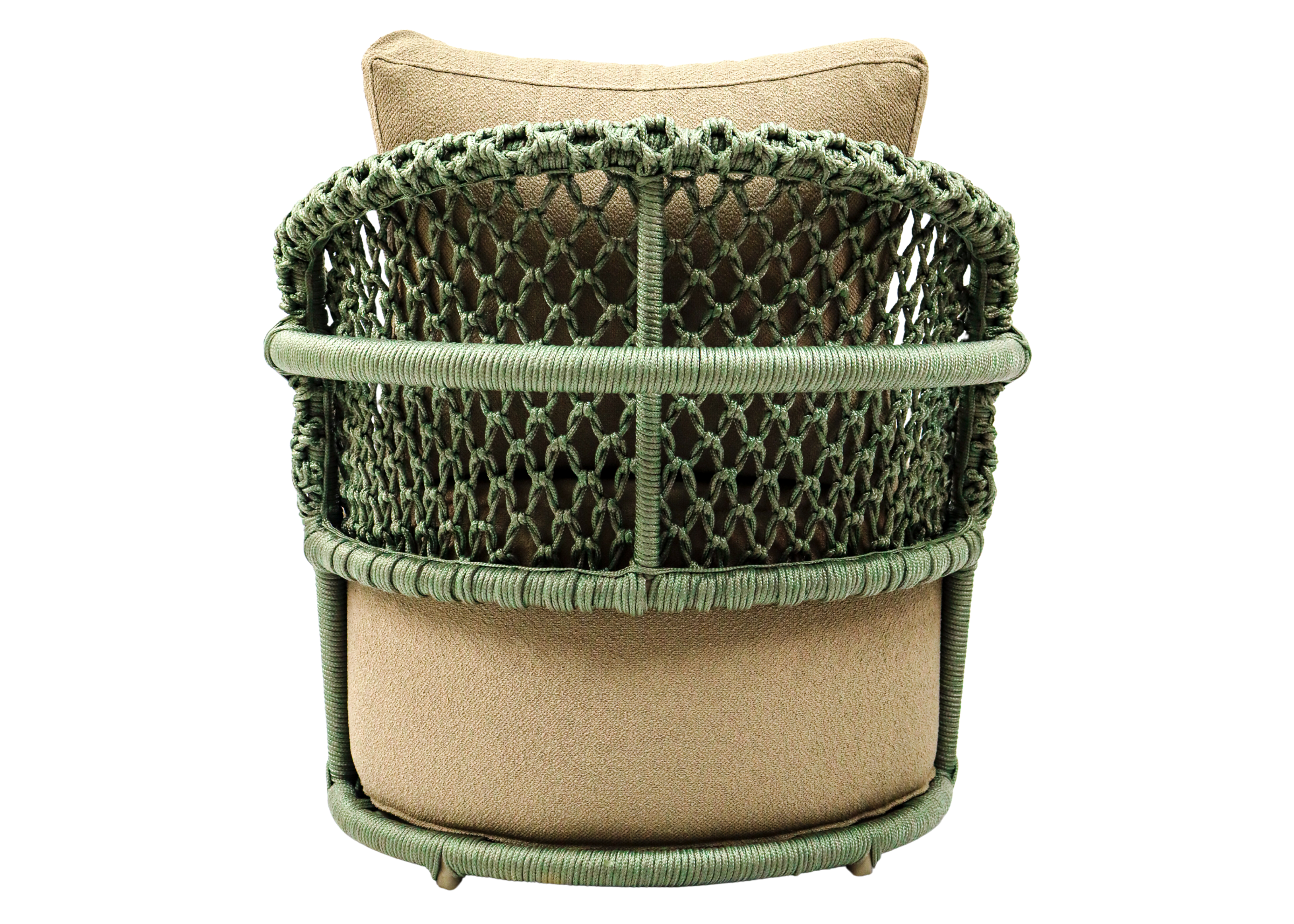 Poltrona moderna para área externa modelo Albany com estrutura em alumínio e corda náutica. Móvel para uso externo.