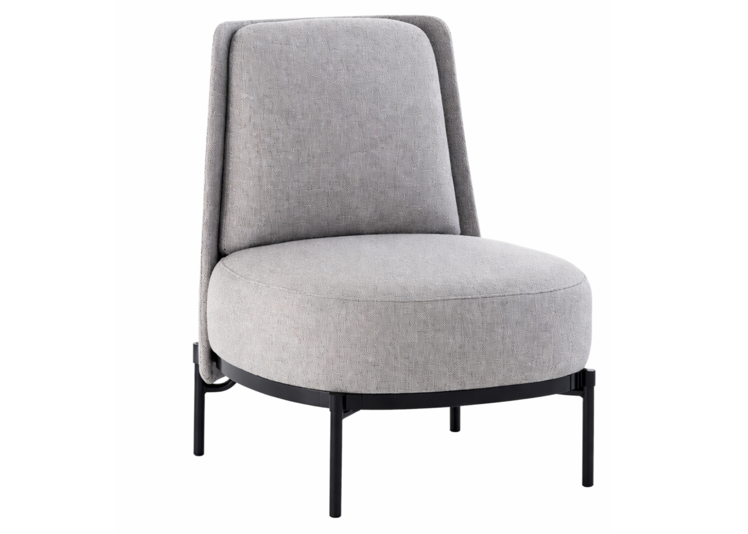 Poltrona Celine moderna com base em epóxi preto e revestimento cinza, com design elegante ideal para ambientes sofisticados e contemporâneos.