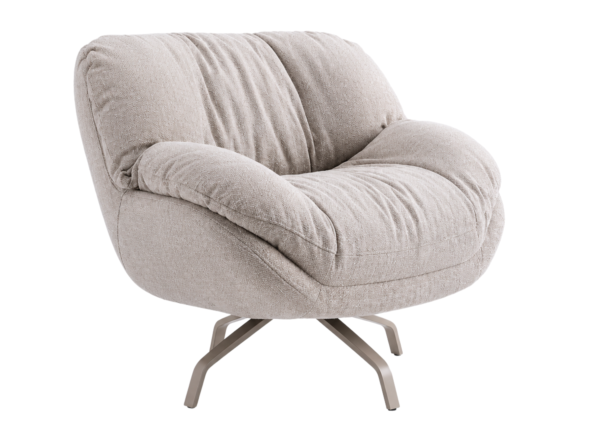 Poltrona com puff Polaris moderna e confortável, com base champagne, ideal para compor ambientes sofisticados e acolhedores.