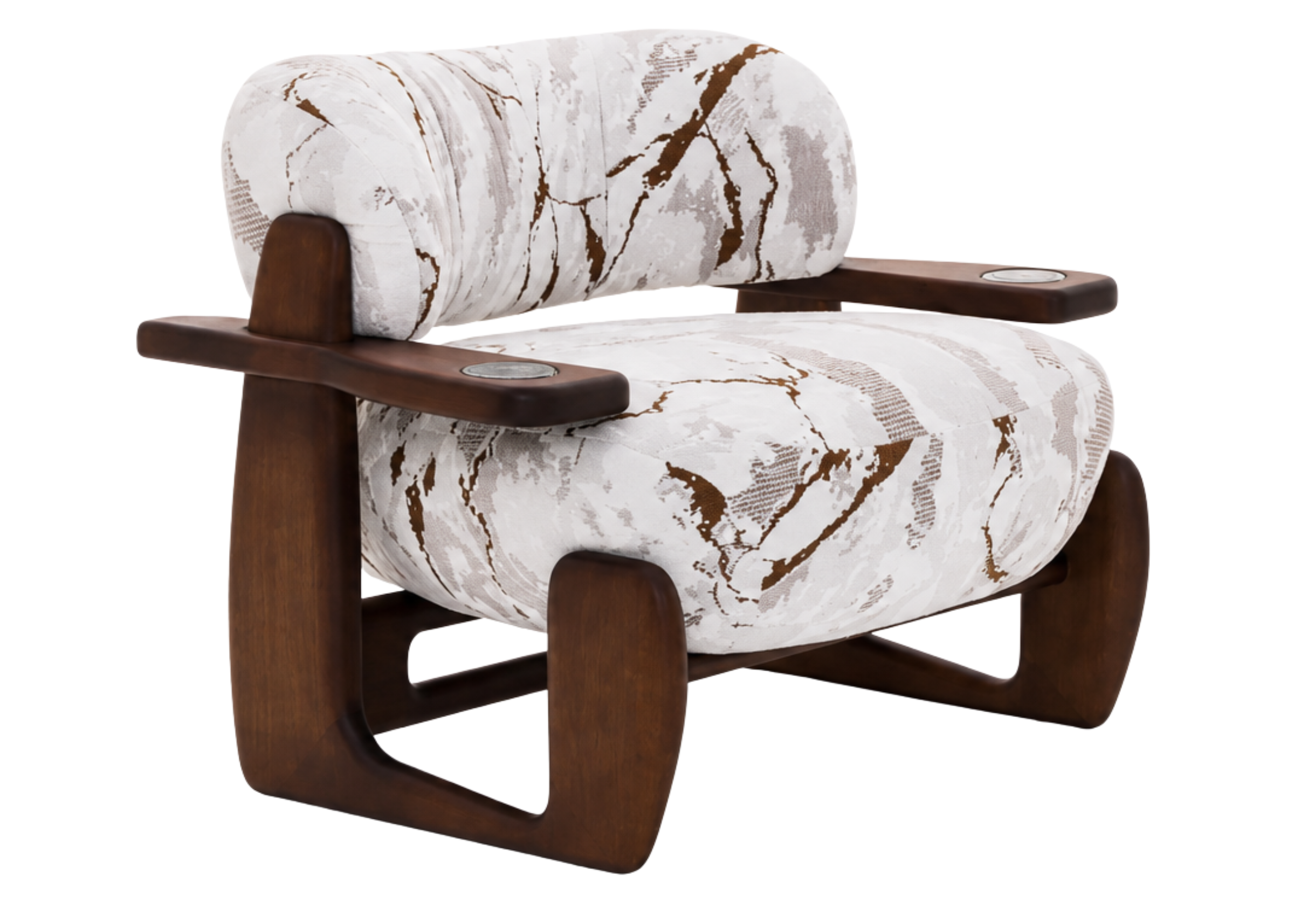 Poltrona Élle com revestimento de alto padrão, apresentando design elegante e sofisticado, ideal para compor ambientes modernos e refinados.