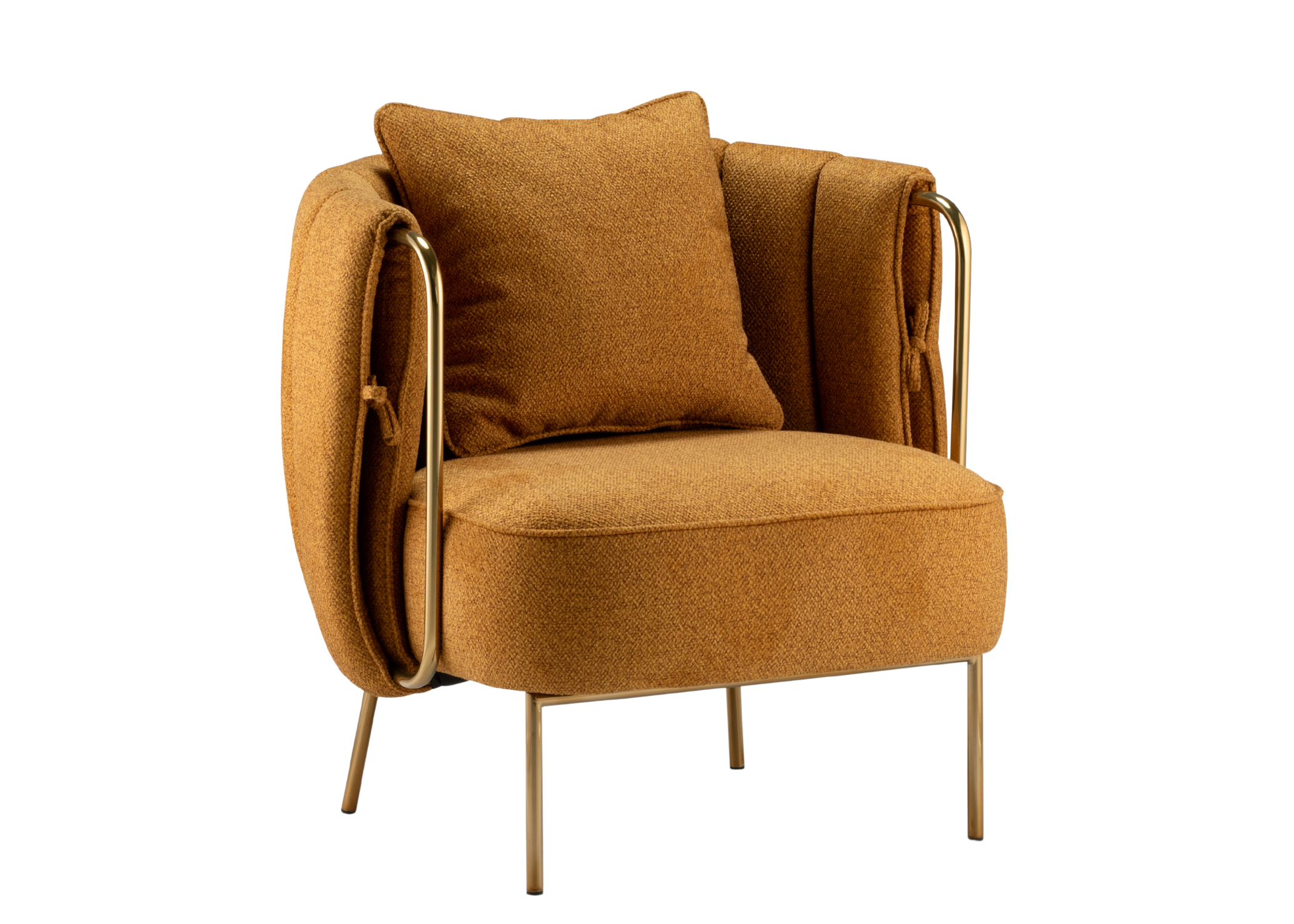 Poltrona Ellis com estrutura em aço carbono e design contemporâneo sofisticado.