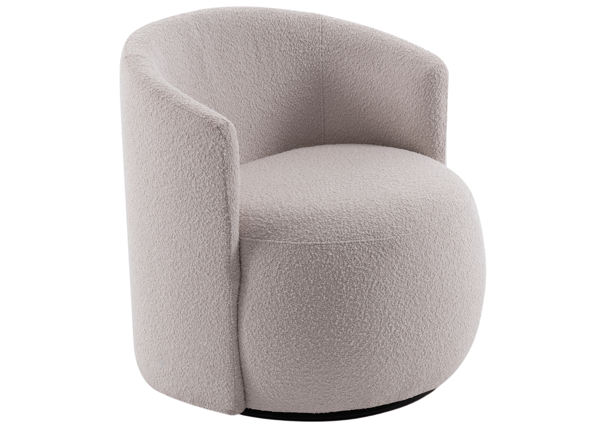 Poltrona giratória Sinus moderna com encosto arredondado e revestimento boucle claro, ideal para sala de estar elegante ou canto de leitura.