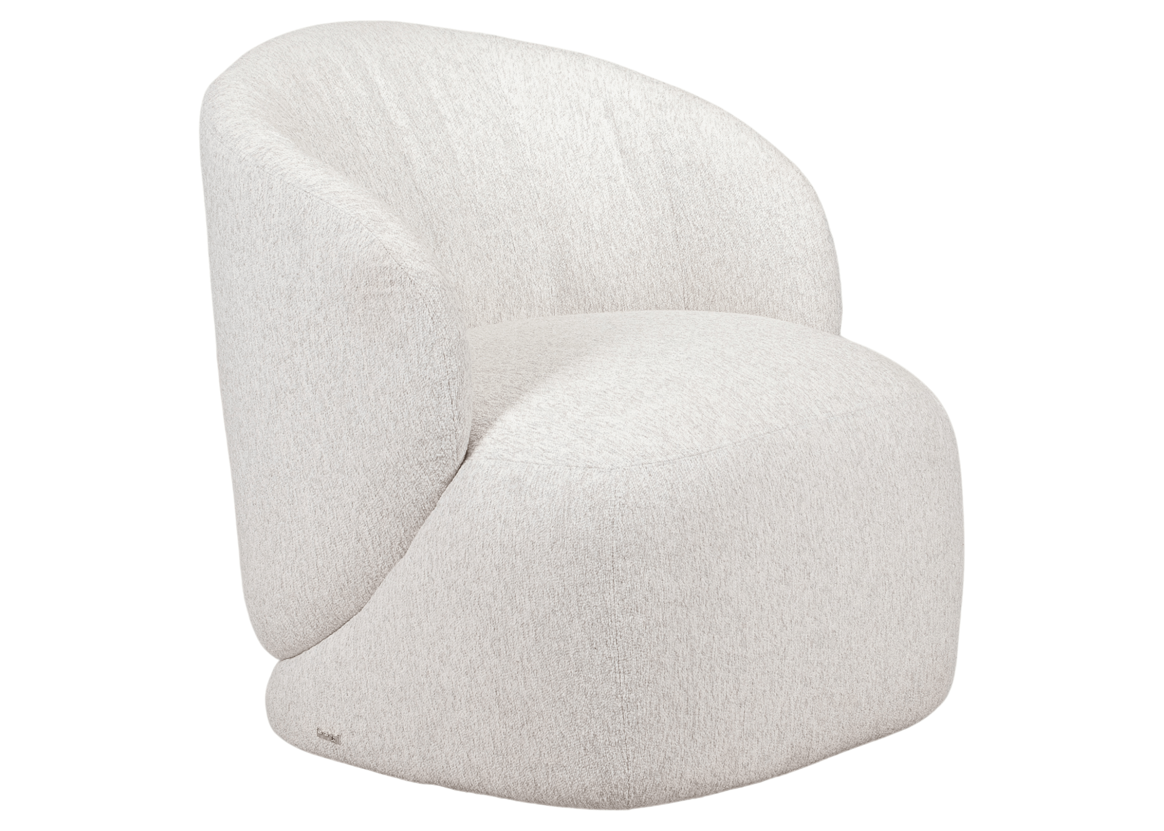 Poltrona Giratória Nilo com design orgânico, estofado em tecido claro e base giratória discreta, ideal para salas modernas.