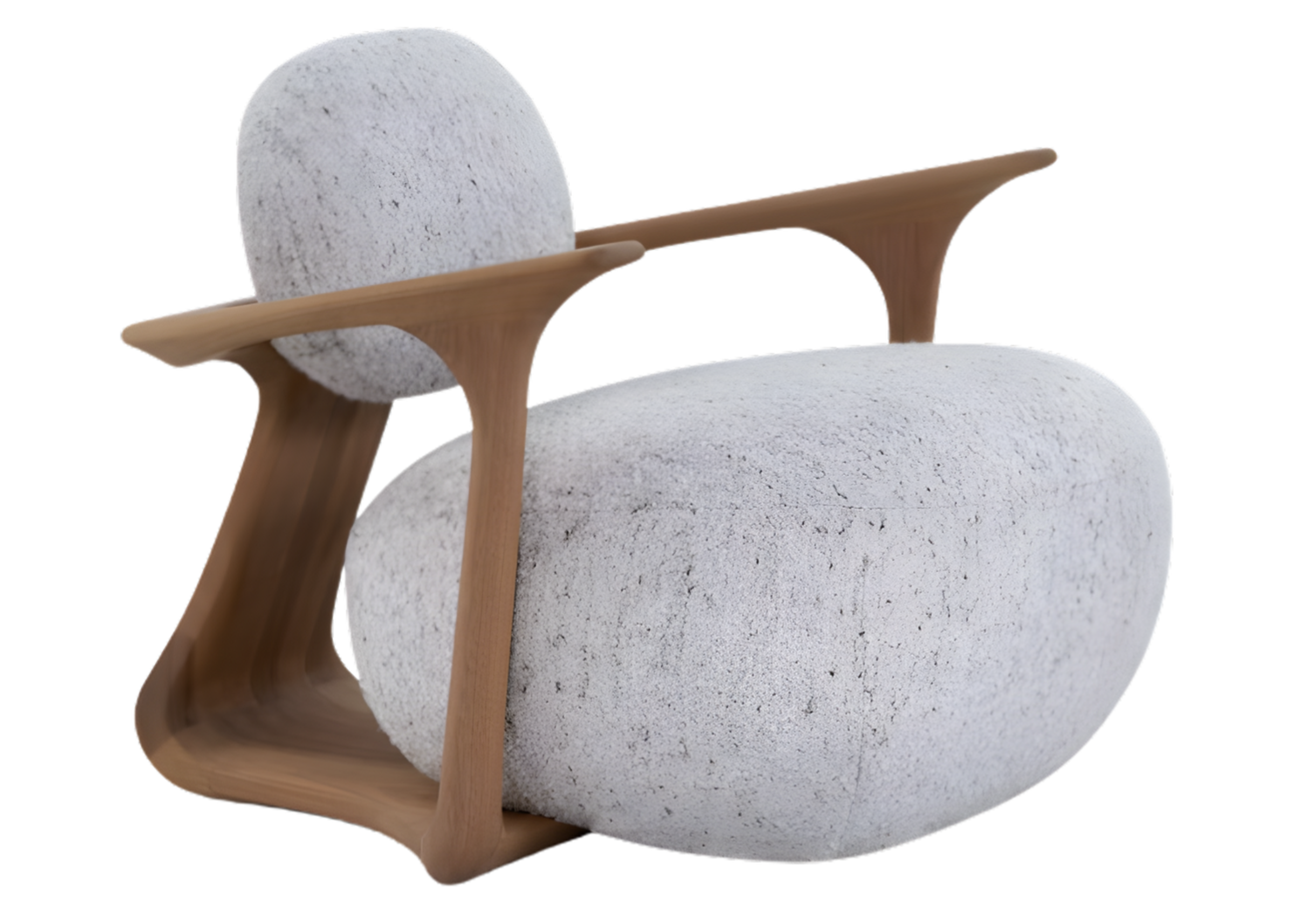 Poltrona Ícone com base em madeira tingida e revestimento em tecido linho, apresentando design elegante e conforto ideal para ambientes sofisticados.