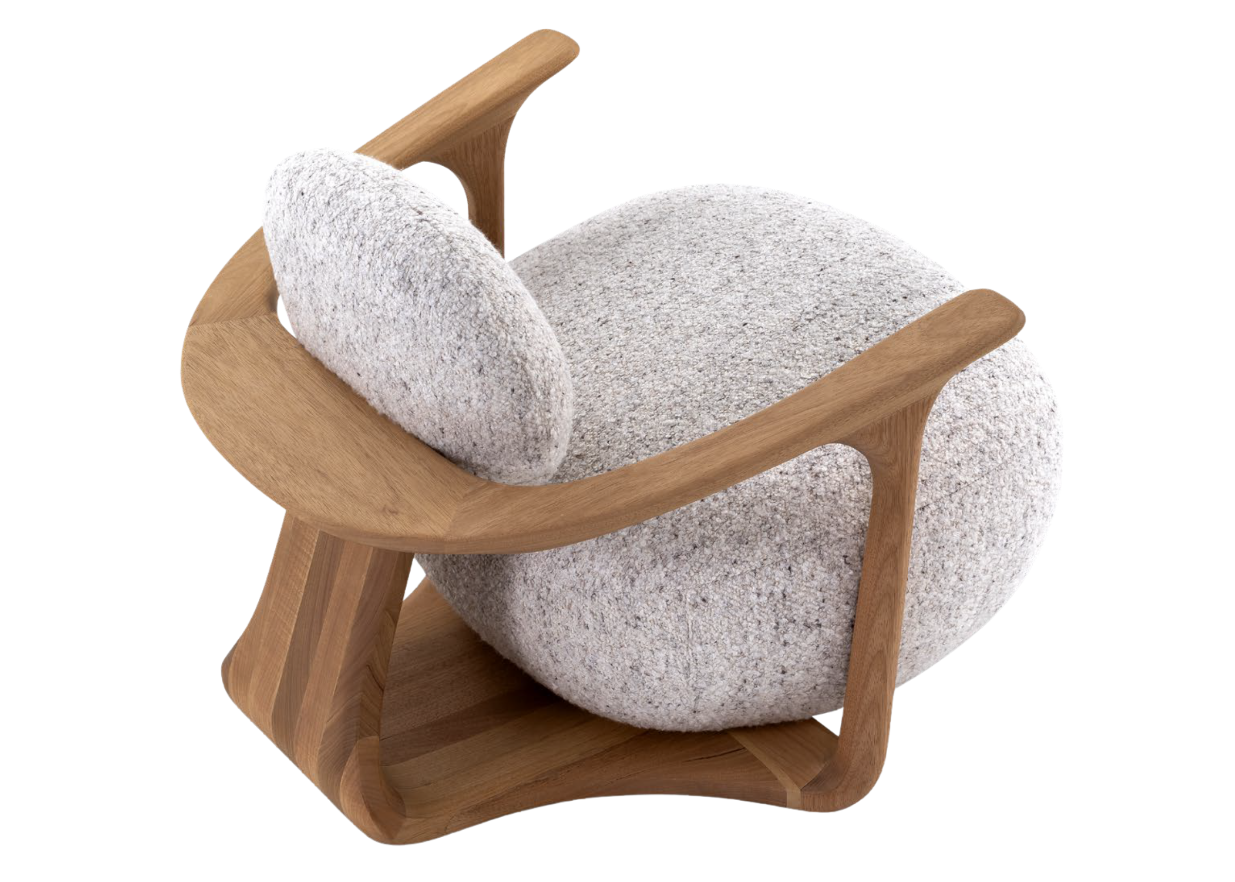 Poltrona Ícone com base robusta e assento e encosto revestidos em tecido linho, unindo conforto, elegância e design sofisticado para salas de estar.