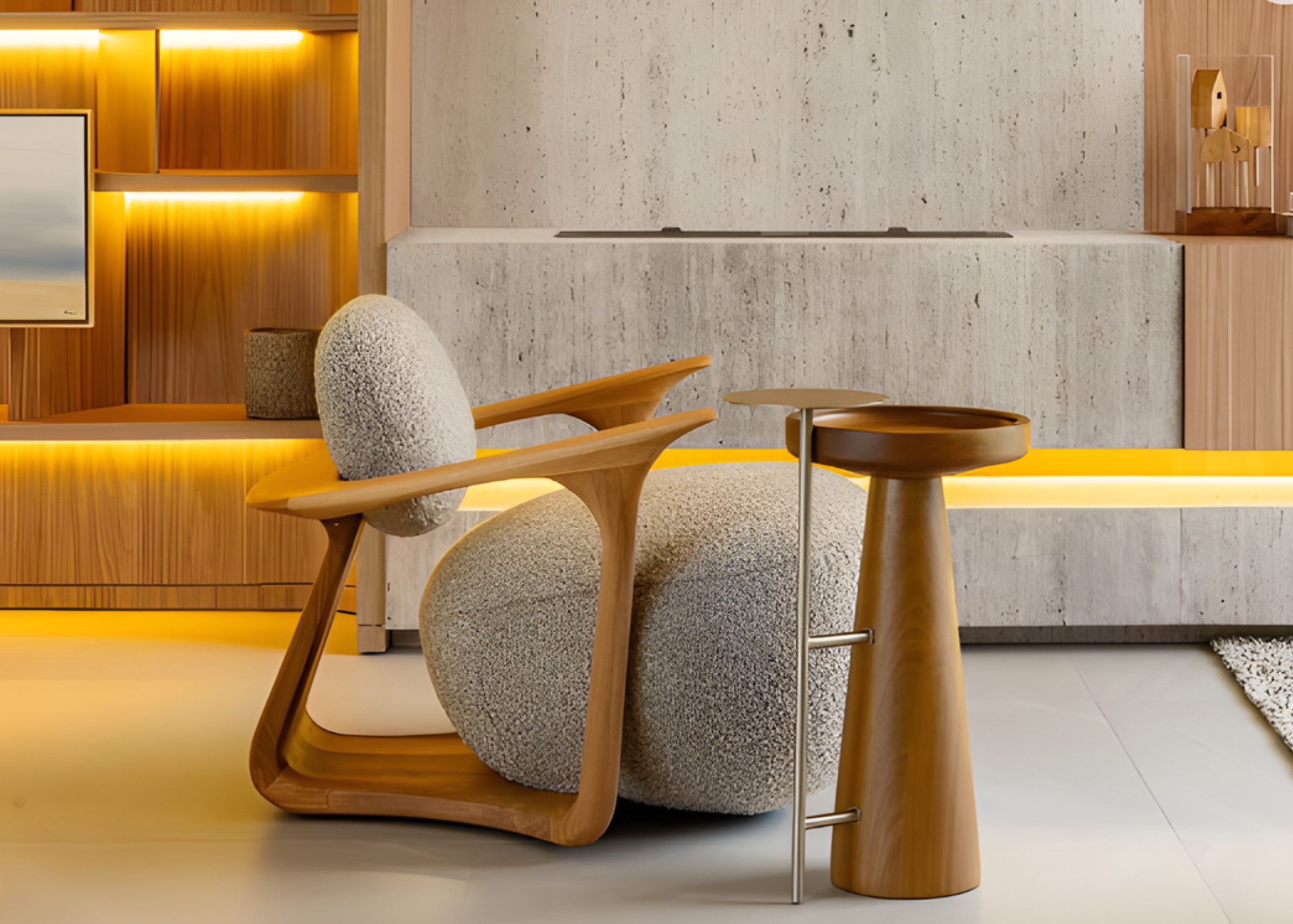 Poltrona Ícone em sala de estar moderna, com detalhes encantadores, design elegante e atmosfera sofisticada.