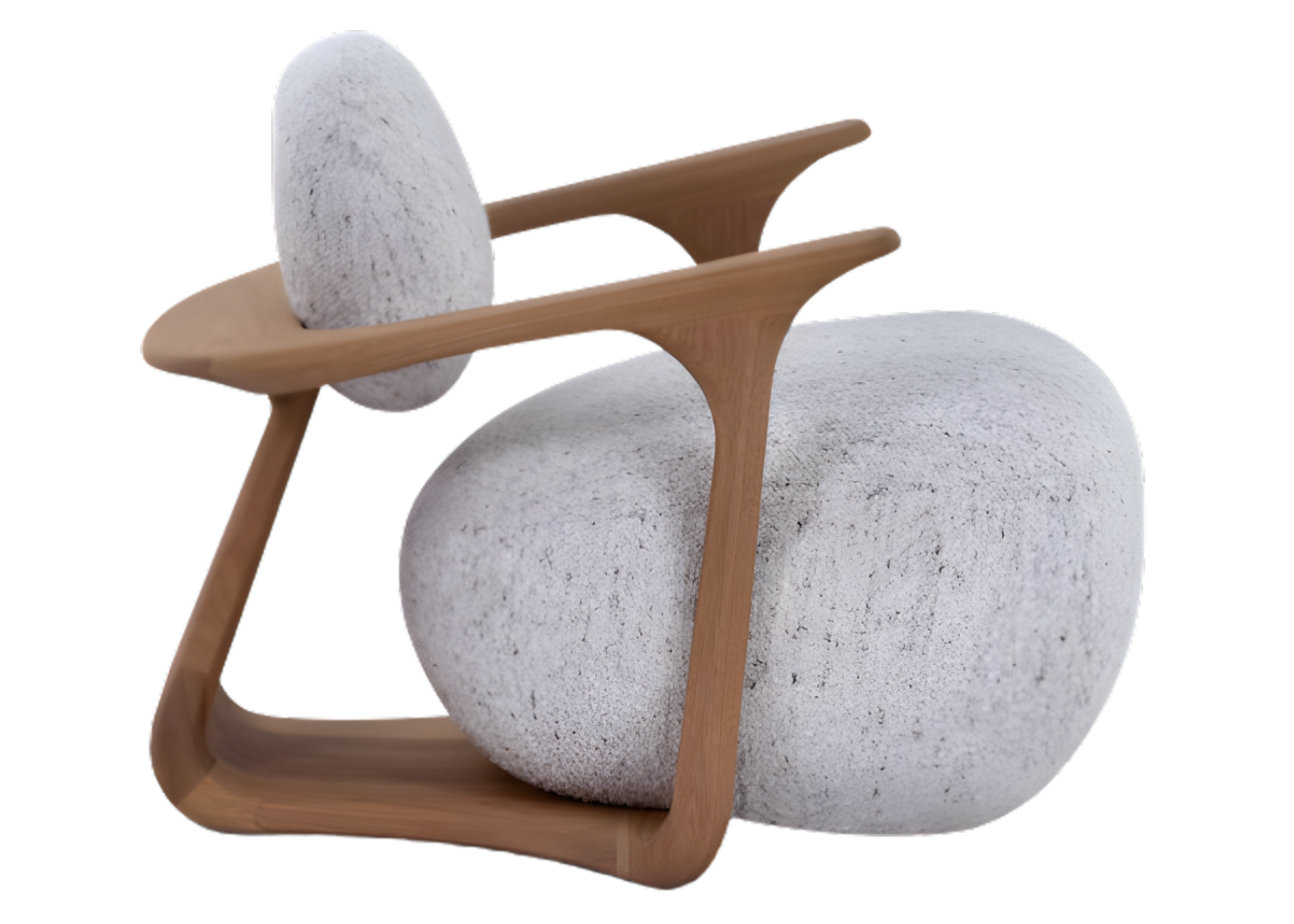 Poltrona Ícone em vista lateral, com braço e base em madeira tingida, destacando design elegante e acabamento sofisticado.