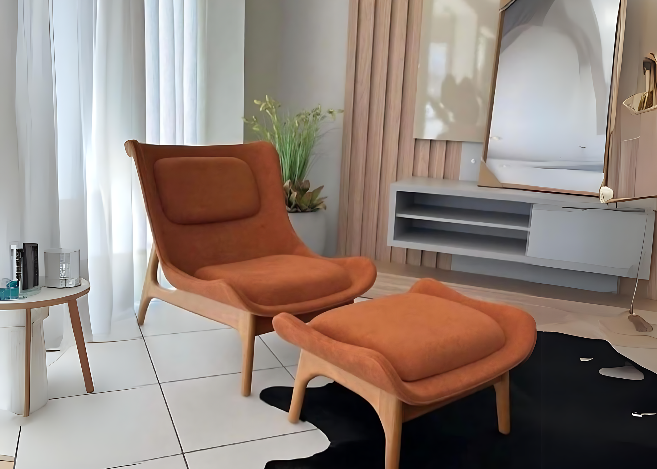 Poltrona moderna estofada modelo Eva para sala de estar, design contemporâneo e confortável, ideal para ambientes elegantes.