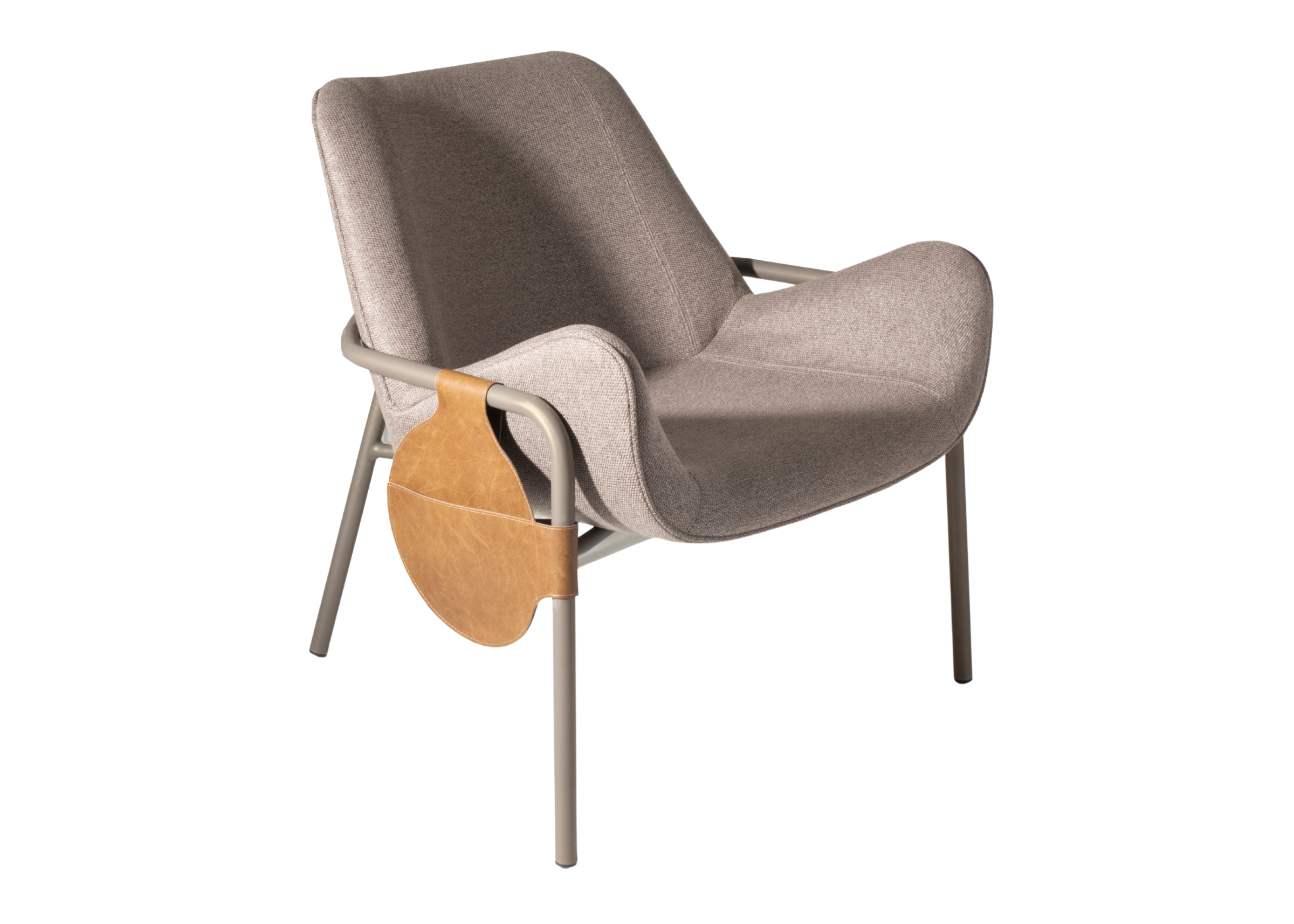 Poltrona moderna modelo Arezzo para sala, revestida em linho rústico cinza, design elegante e contemporâneo.