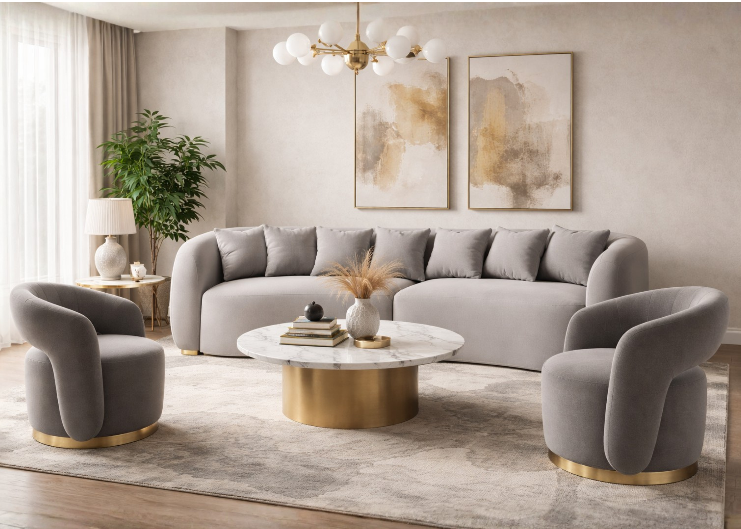 Poltrona Nuvem em sala moderna e sofisticada, com design elegante ideal para ambientes contemporâneos e acolhedores.
