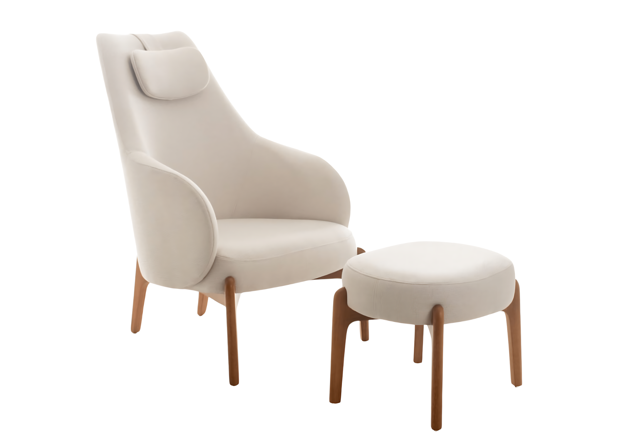Poltrona para sala modelo Colinas com puff estofado, design moderno e confortável, ideal para compor ambientes elegantes e acolhedores.