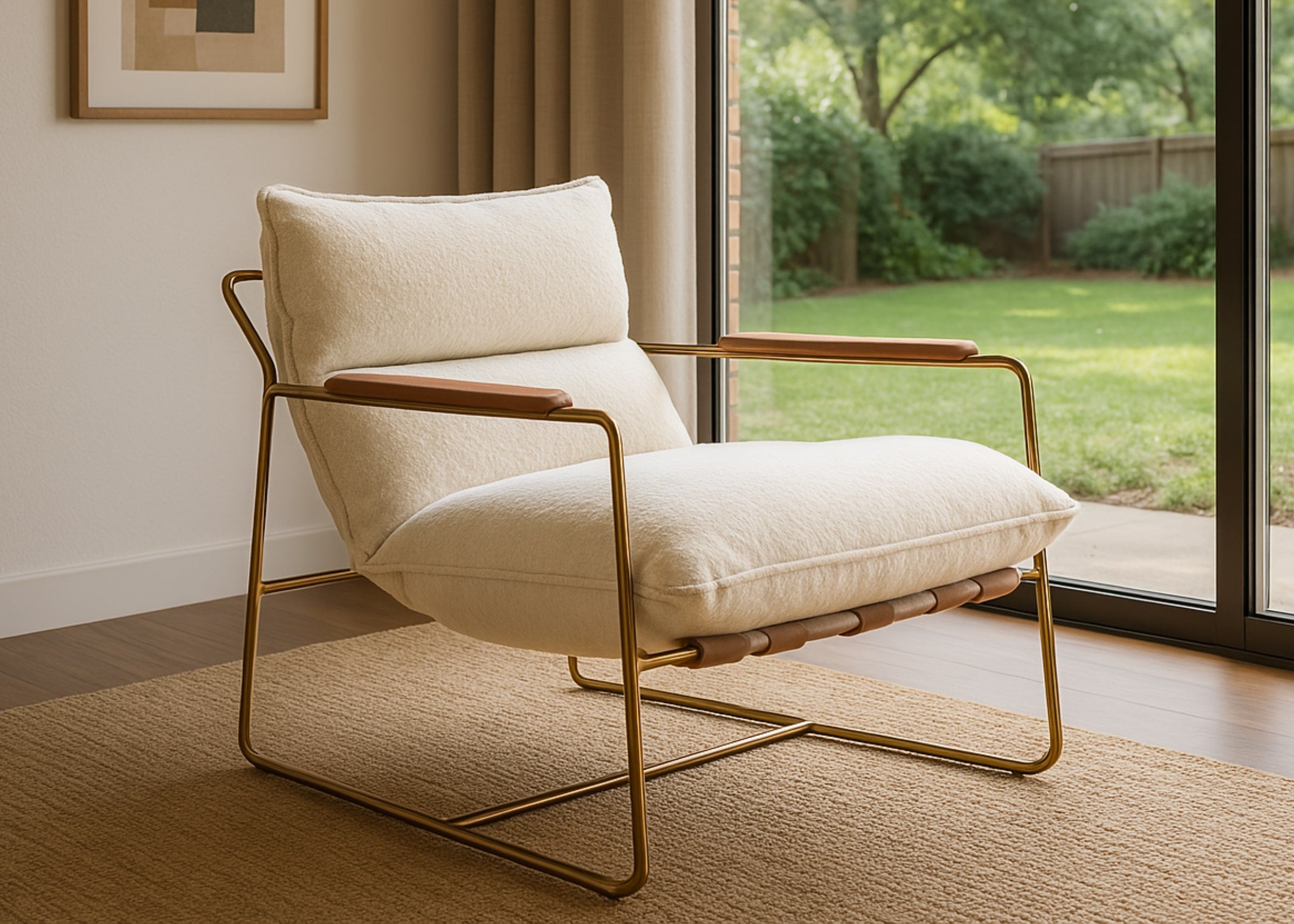 Poltrona decorativa com design moderno para salas de estar, ambientes de leitura ou áreas de recepção.