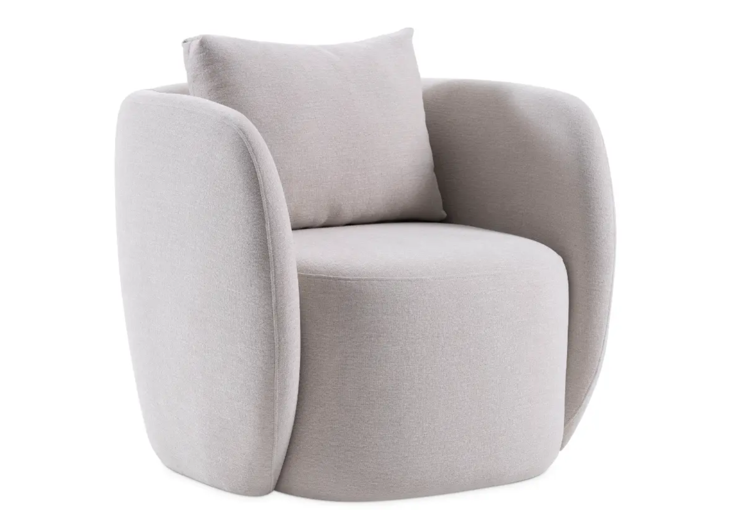 Poltrona Pompeu para sala de estar estofada em tecido boucle off white que proporciona conforto e elegância ao ambiente.