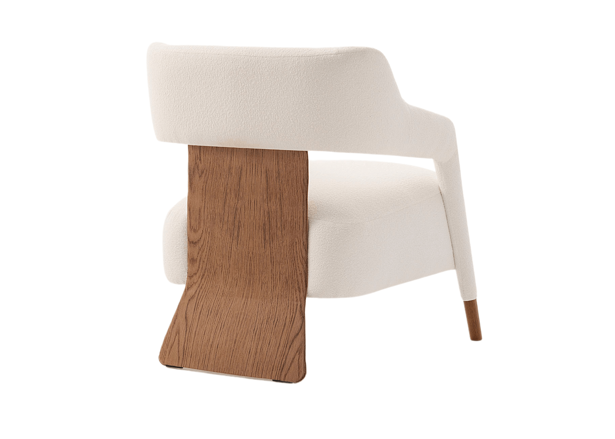 Poltrona Swing em recouro com detalhes nas costas e revestimento off white, com design elegante ideal para ambientes sofisticados e contemporâneos.