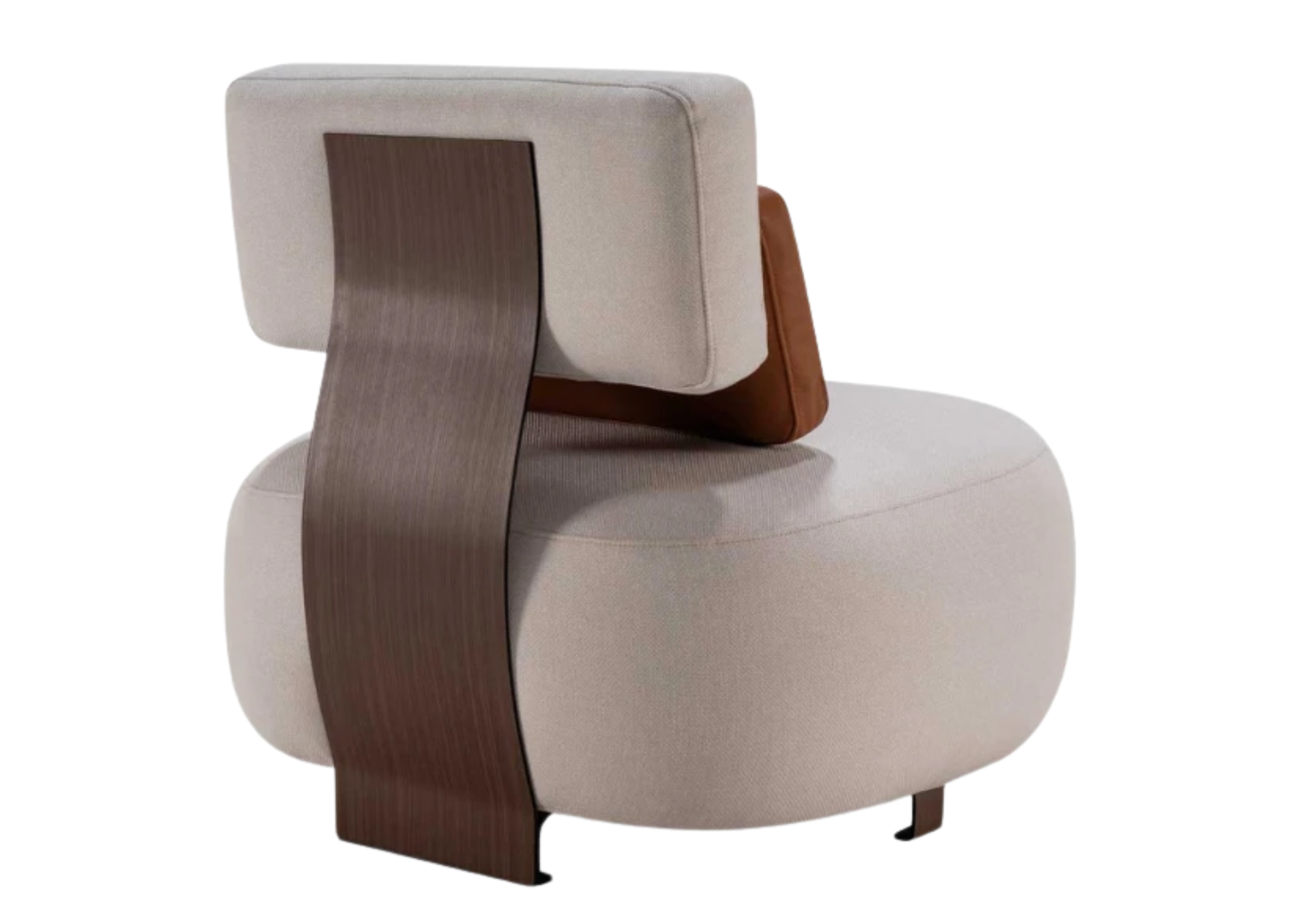 Poltrona Tonda com costas e detalhe elegante, destacando conforto e design sofisticado para salas de estar contemporâneas.