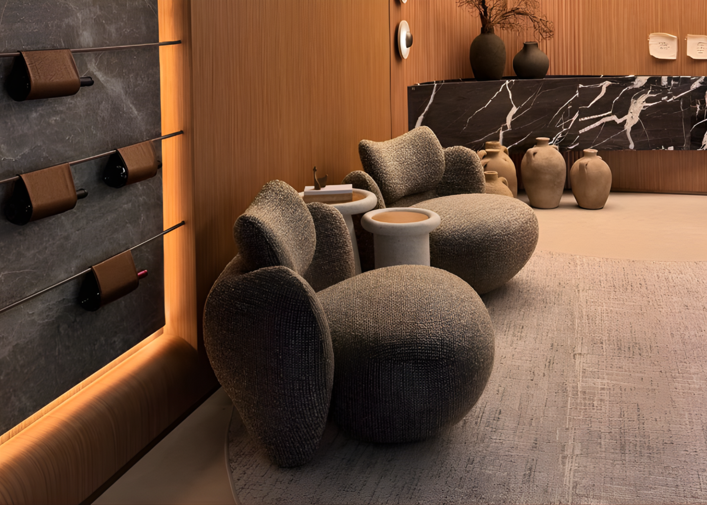 Poltrona Scala em sala de estar elegante e sofisticada, oferecendo conforto e design contemporâneo para ambientes refinados.