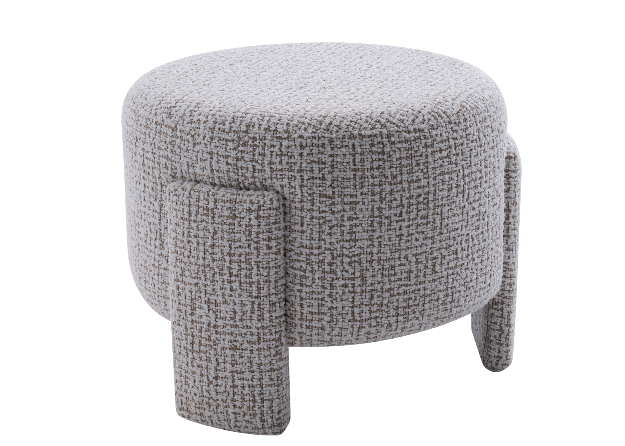 Detalhe do acabamento em tecido do Puff Ben, design luxuoso e contemporâneo, ideal para composições sofisticadas.
