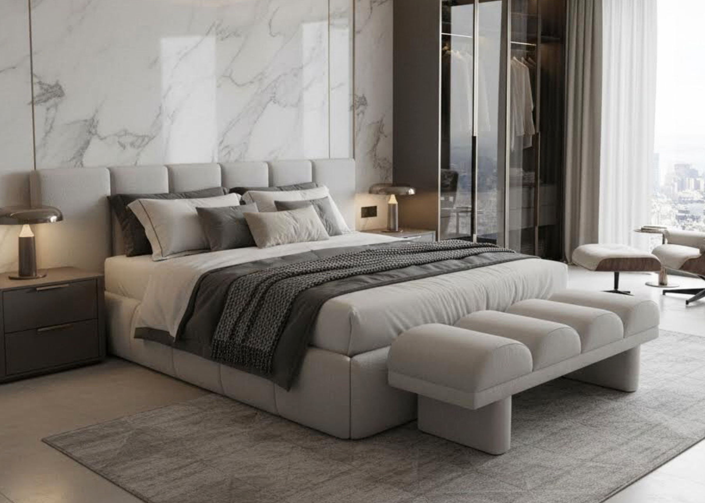 Puff Ninho com revestimento em tecido, formas orgânicas e estrutura robusta, proporcionando conforto e estilo à decoração.