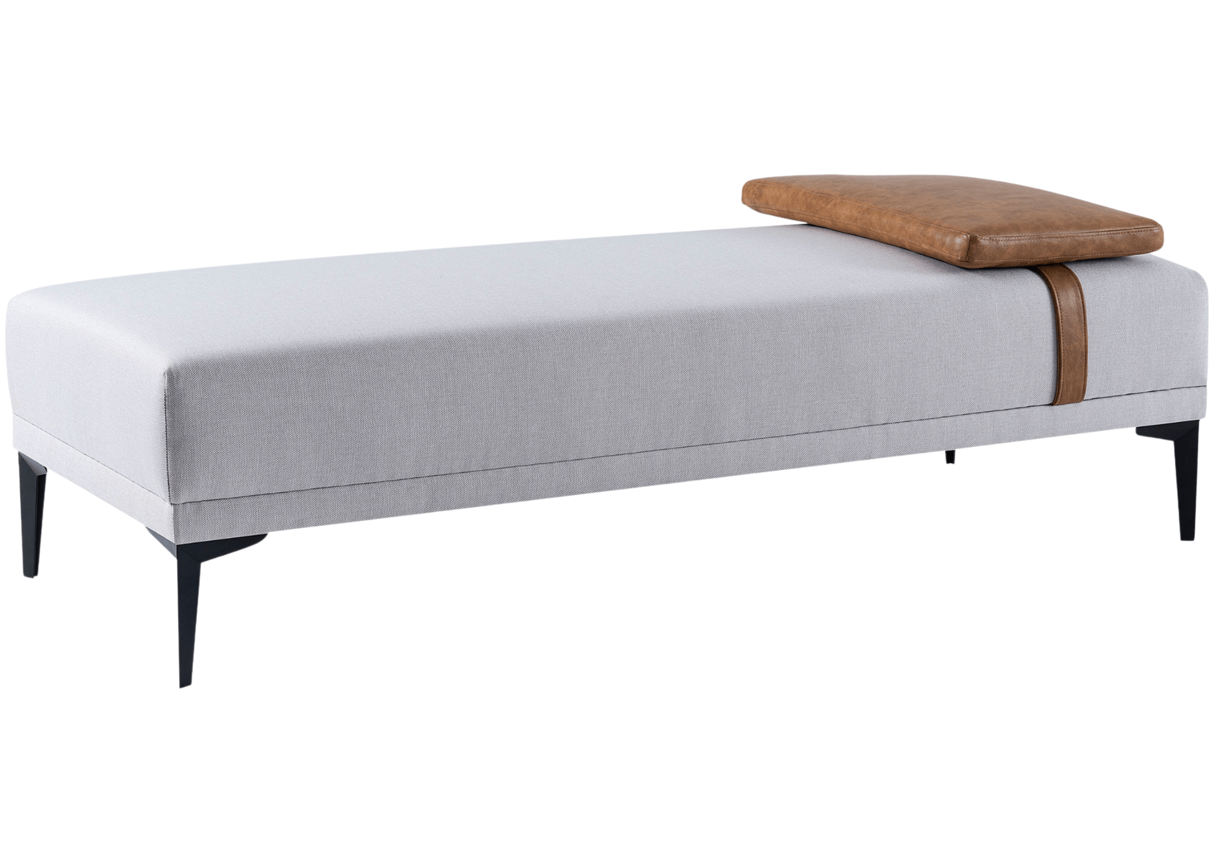 Recamier modelo Andy com detalhe capitonê e revestimento em linho bege claro. Design clássico com toque contemporâneo, ideal para ambientes elegantes, apresentado sobre fundo neutro.