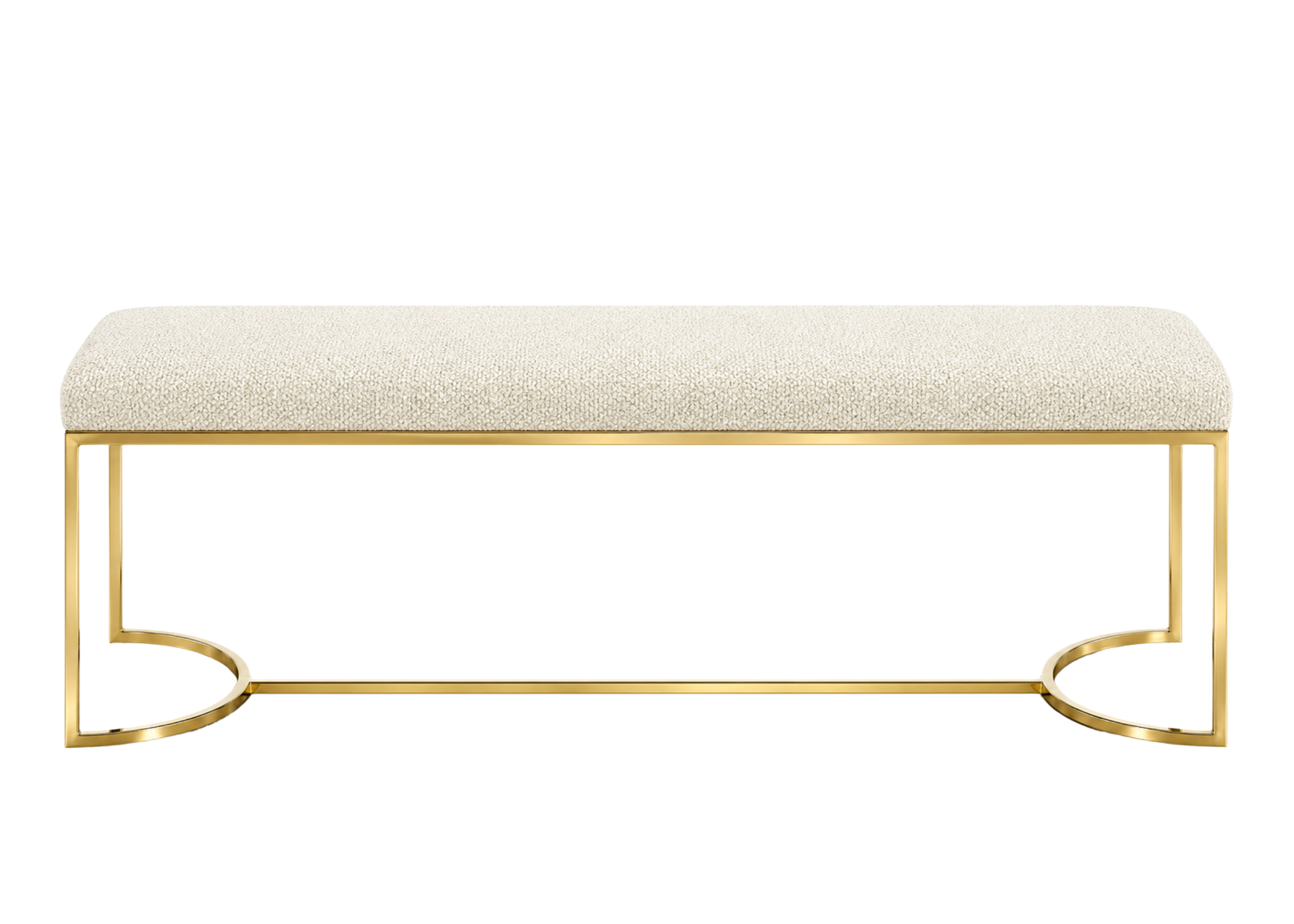 Recamier Sara com base em aço inox e estofado elegante, peça sofisticada para quartos modernos e luxuosos.
