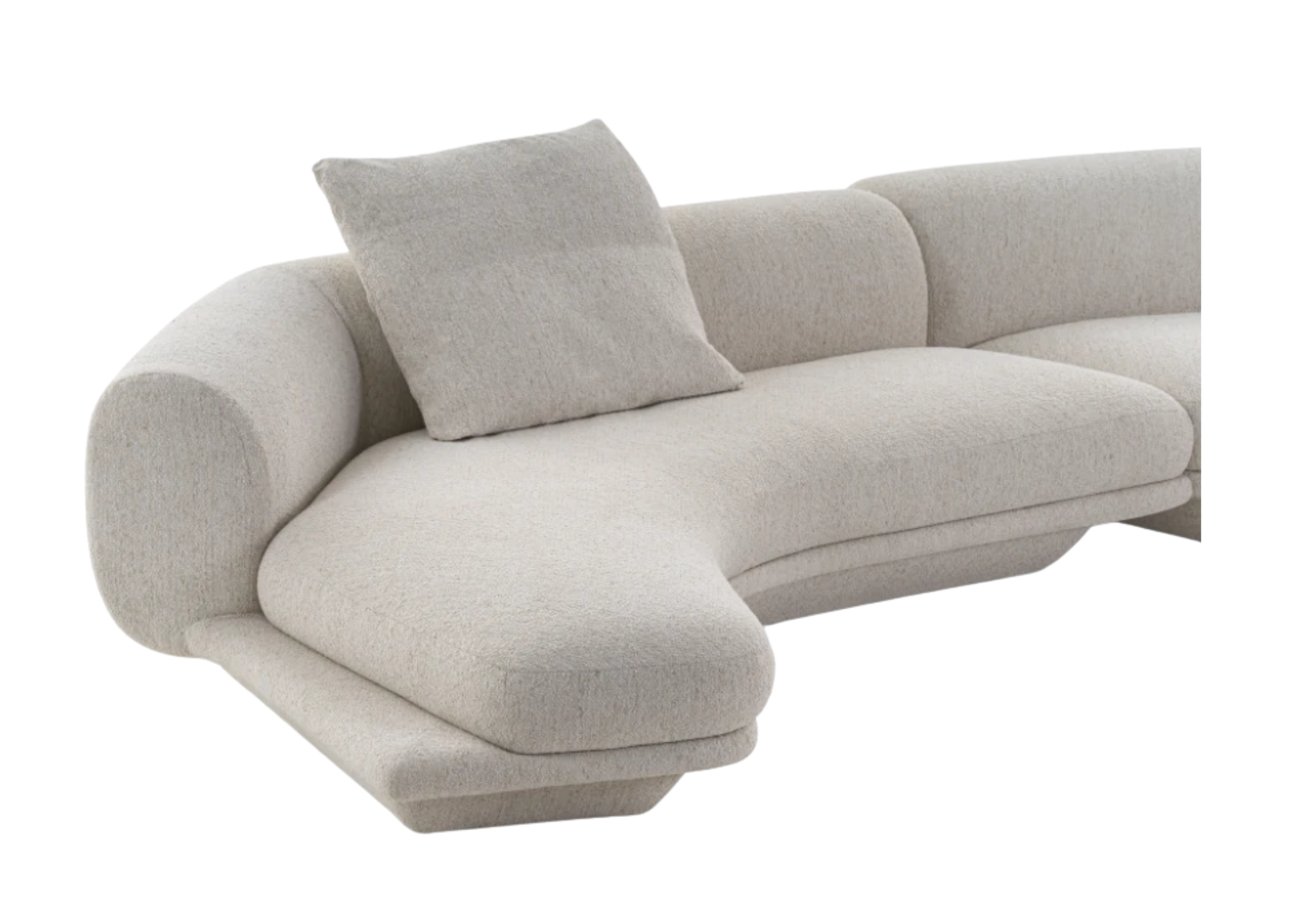 Sofá Átria com revestimento off white, apresentando design moderno, robusto e sofisticado, ideal para compor ambientes elegantes e acolhedores.