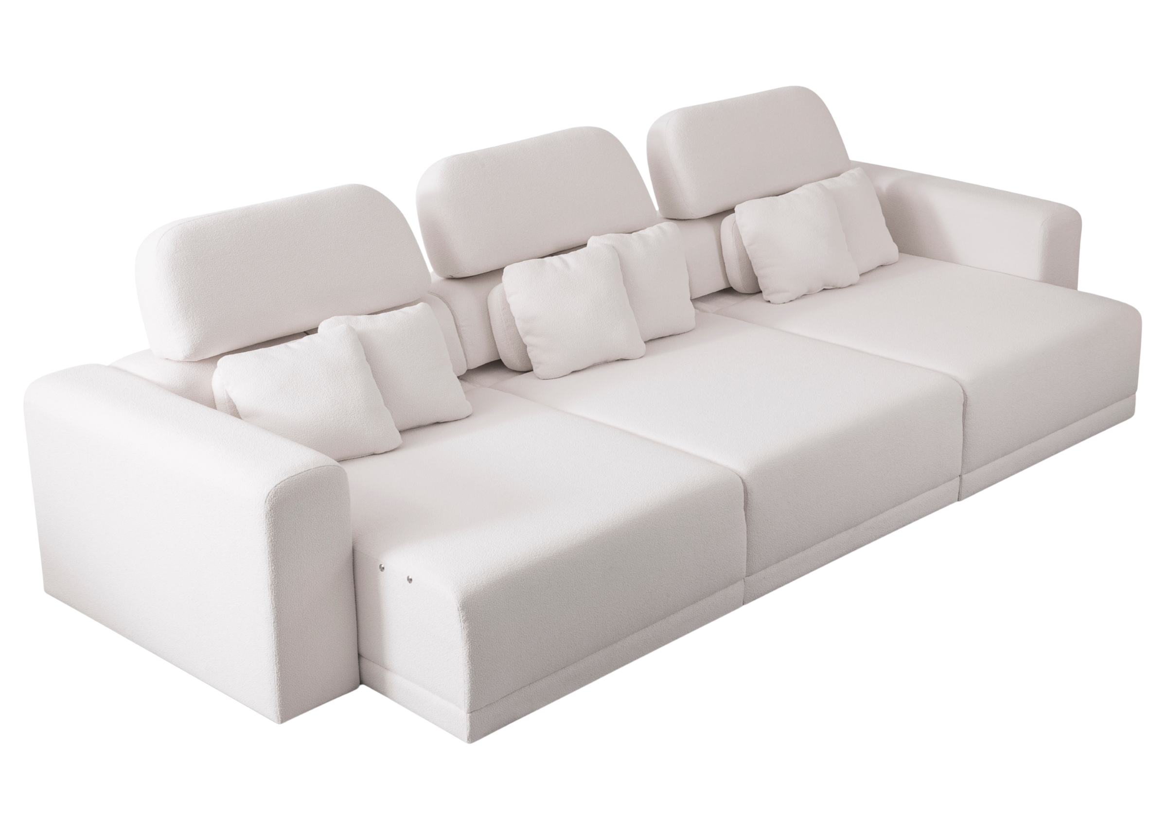 Sofá automatizado branco modelo Nice com estofamento confortável e estrutura moderna. Design elegante e funcional, ideal para salas de estar contemporâneas, apresentado sobre fundo neutro.