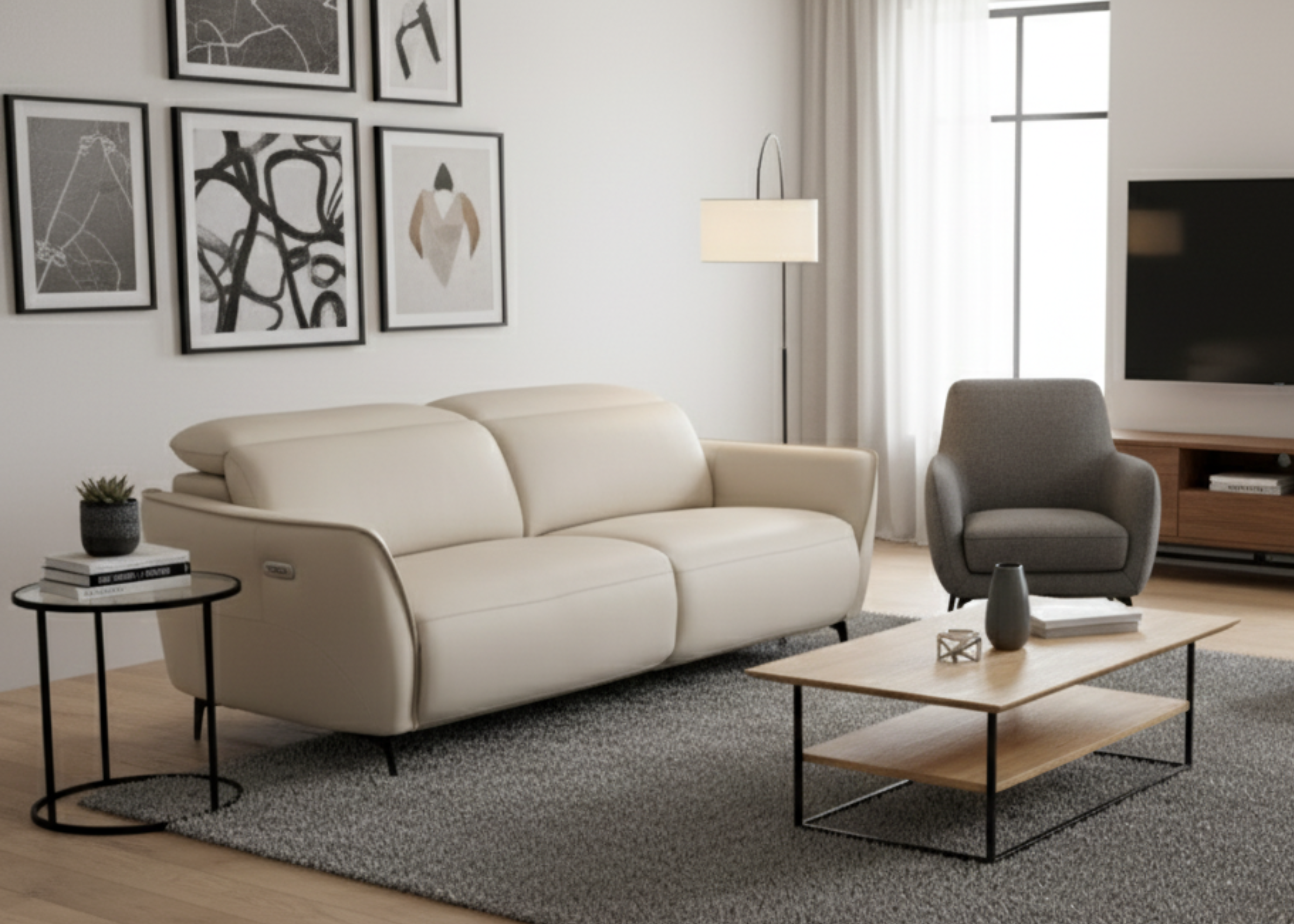 Sofá Belluci de dois lugares, ideal para salas de estar modernas, com acabamento sofisticado e linhas contemporâneas.