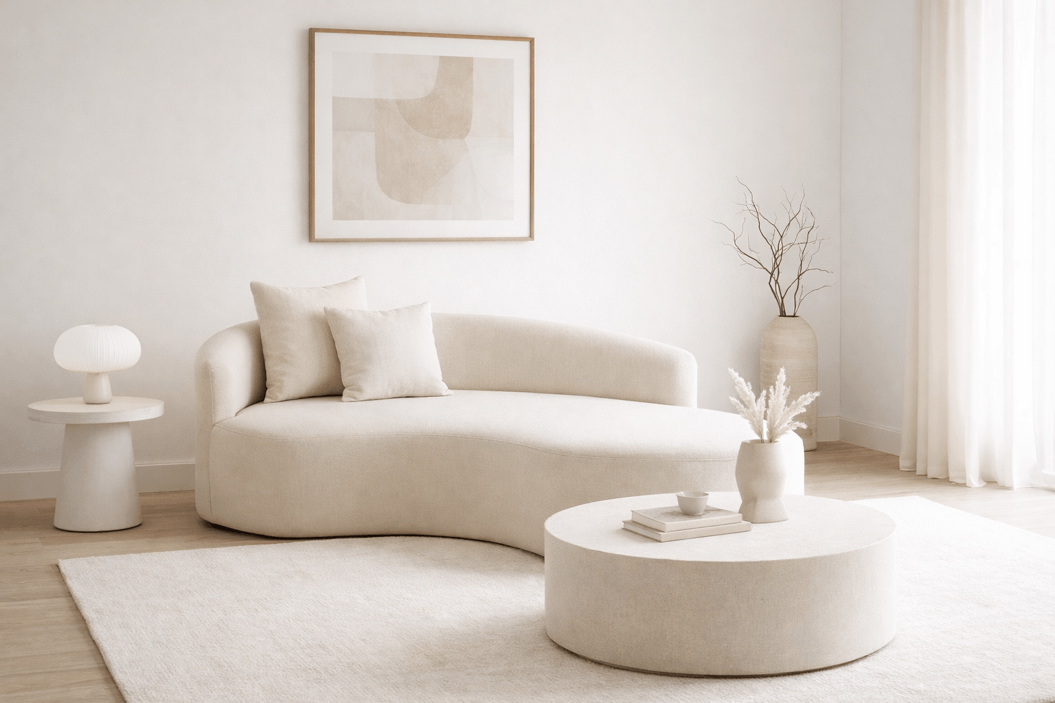 Sofá Bruma com almofadas soltas e formato escultural, combinando conforto, ergonomia e design autoral contemporâneo.