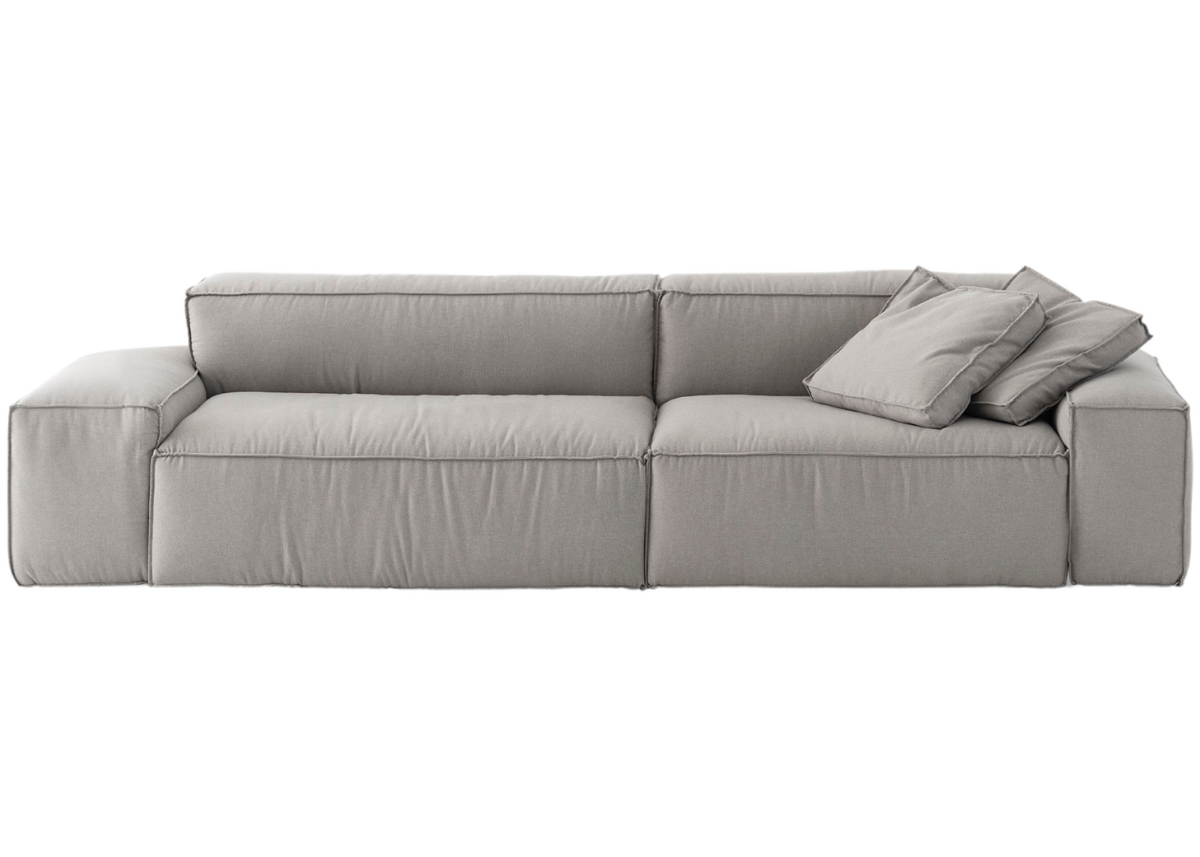 Sofá de dois lugares Luxuoso Joy, com estofado elegante e almofadas em espuma hipersoft, visto de frente sobre fundo neutro. Móvel sofisticado e moderno, ideal para salas de estar ou espaços contemporâneos.
