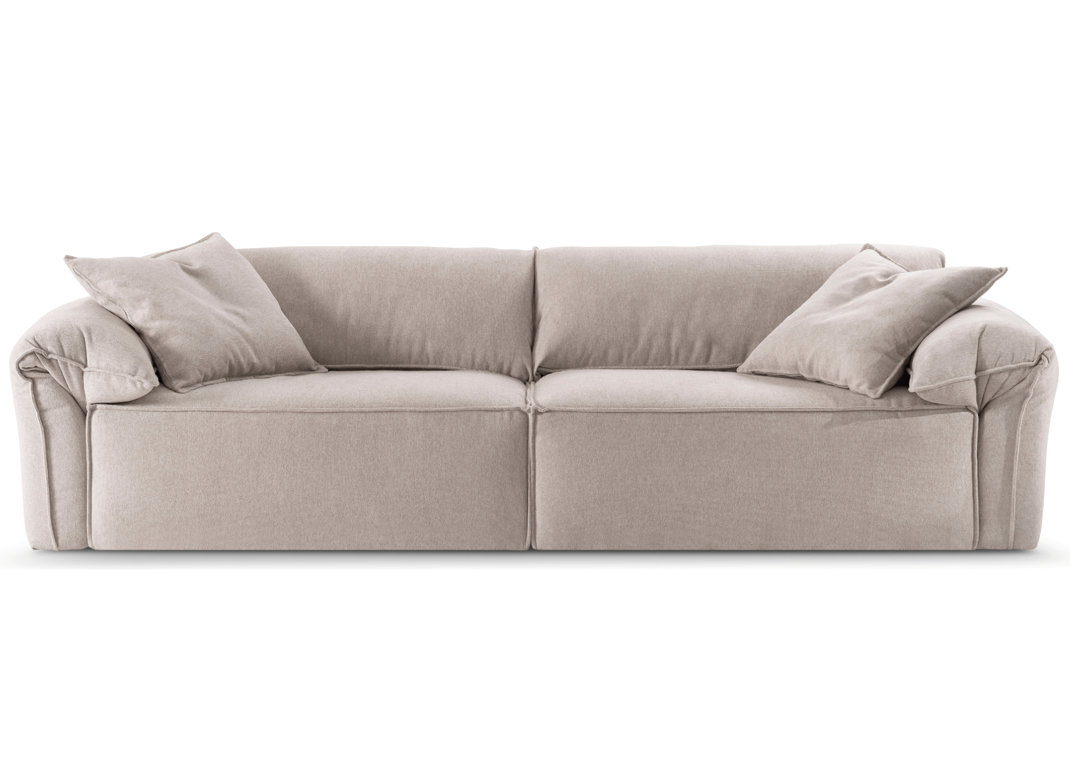 Sofá de dois lugares Martina, com design clean e estofado confortável, visto de frente sobre fundo neutro. Móvel versátil e elegante, perfeito para salas de estar ou ambientes modernos.