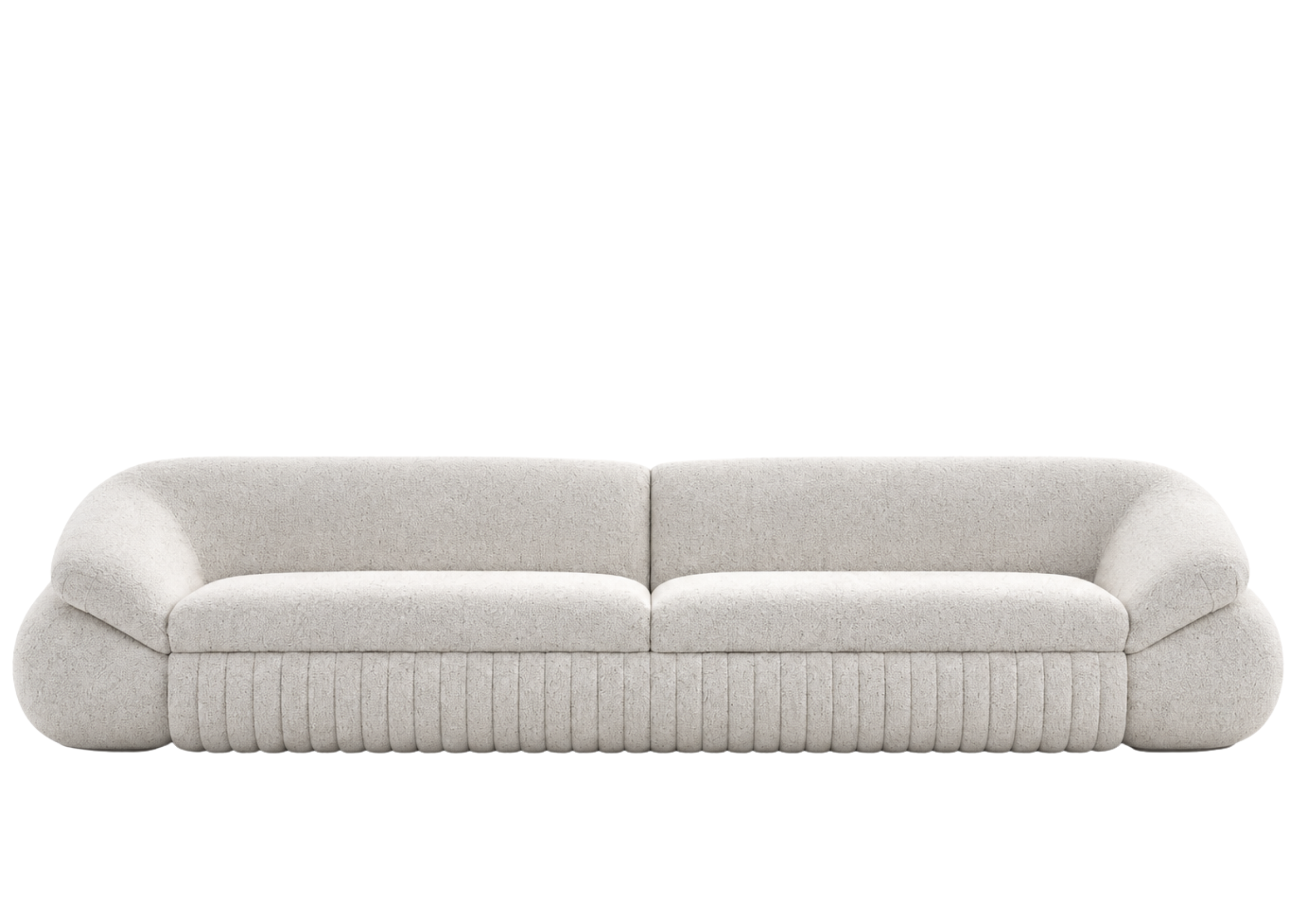 Sofá Jubarte com revestimento cinza claro, apresentando conforto extremo e design sofisticado, ideal para compor ambientes modernos e acolhedores.