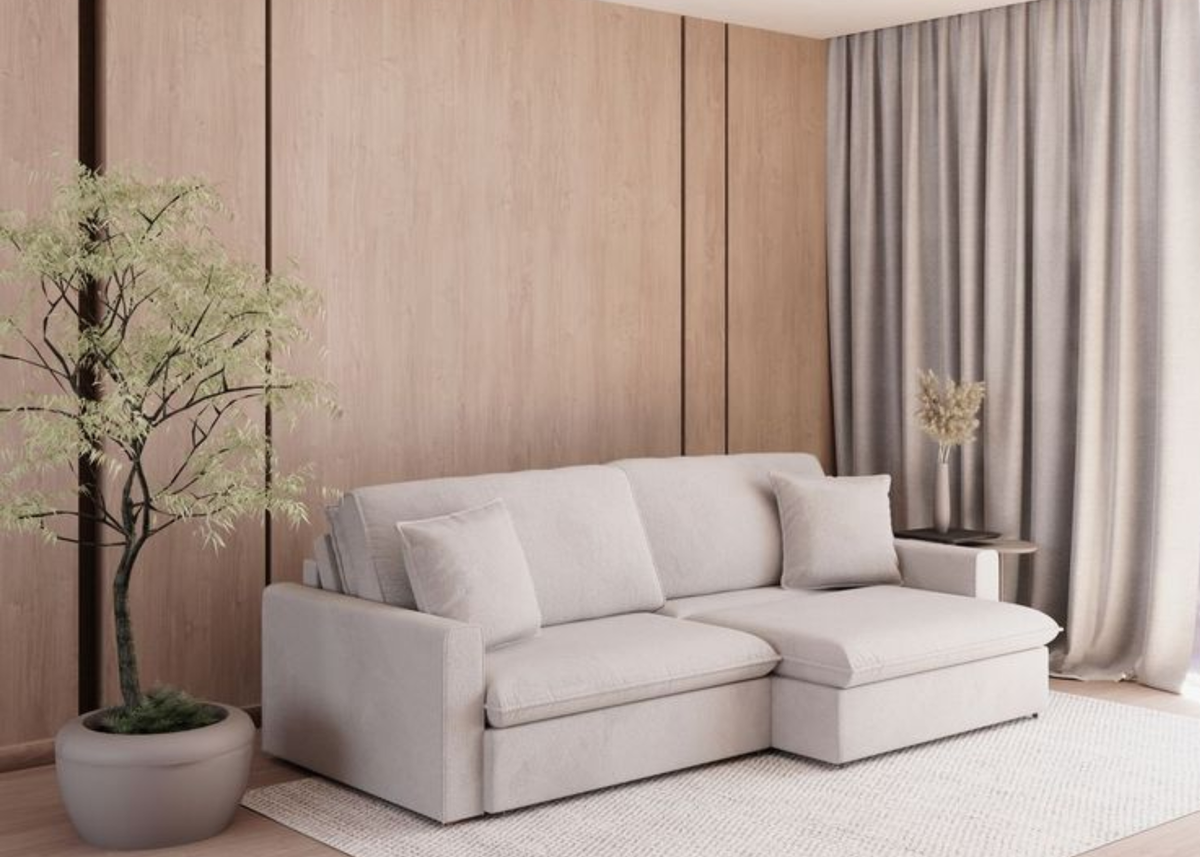 Sofá Lumier em ambiente sofisticado e elegante, apresentando design contemporâneo e confortável, ideal para compor espaços modernos e refinados.