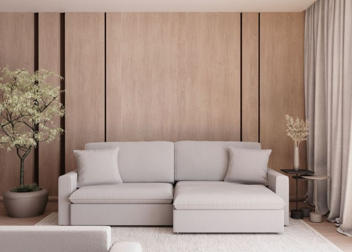 Sofá Lumier com design encantador e elegante, apresentando sofisticação e conforto, ideal para compor ambientes modernos e refinados.
