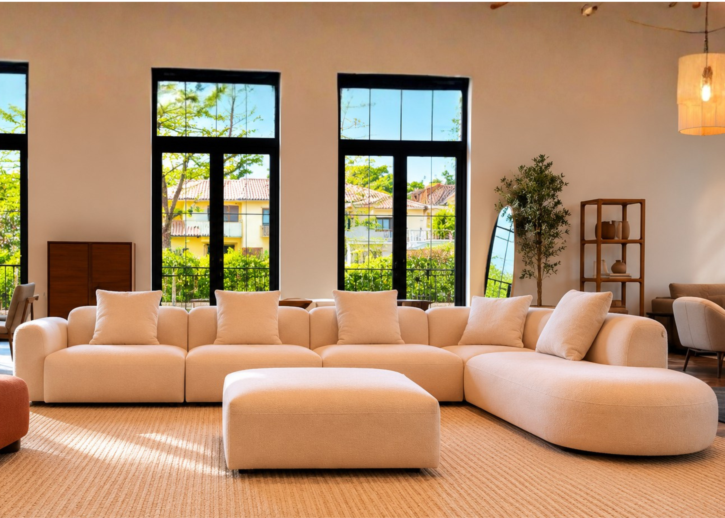 Sofá Nobile em sala de estar luxuosa e elegante, apresentando design sofisticado e confortável, ideal para compor ambientes refinados e acolhedores.