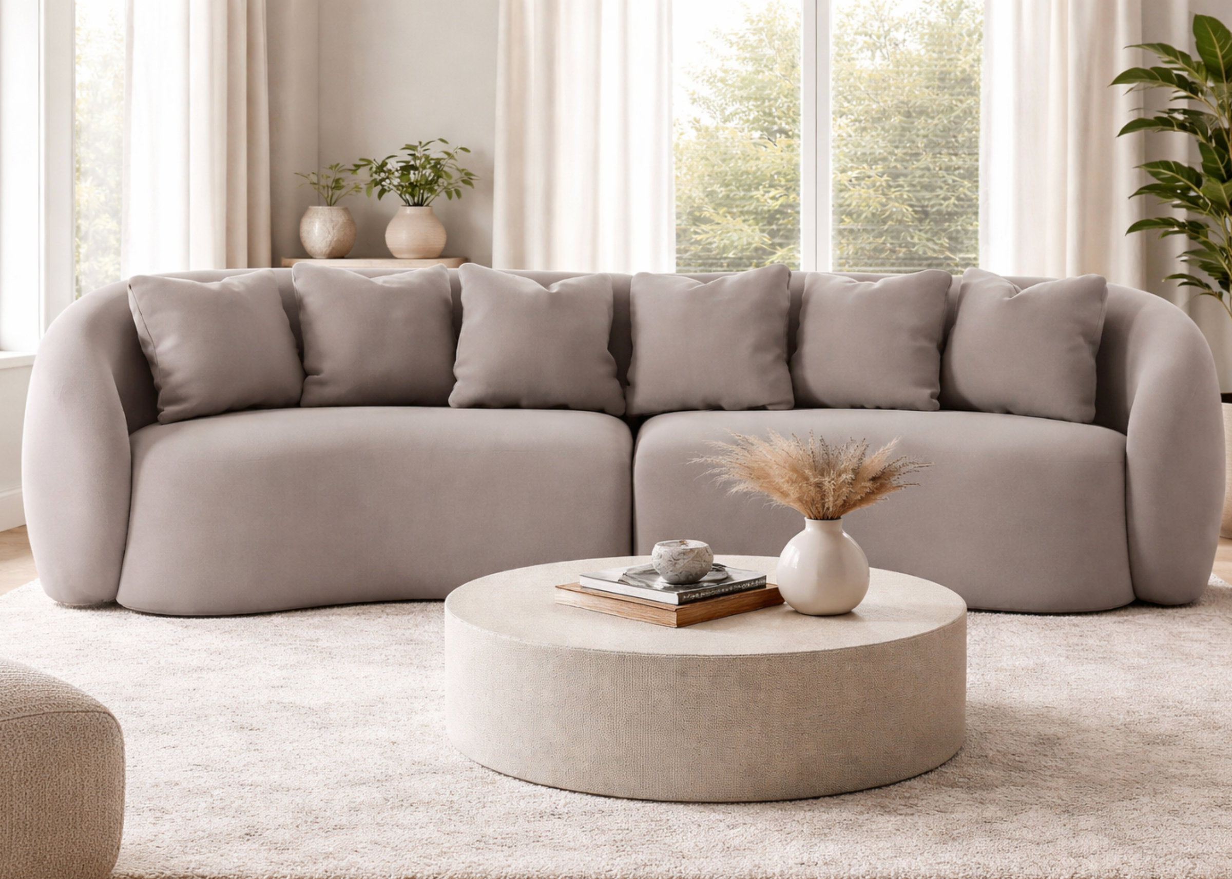 Sofá Nuvem em ambiente moderno e sofisticado, com detalhes encantadores e design elegante, ideal para composições contemporâneas e acolhedoras.