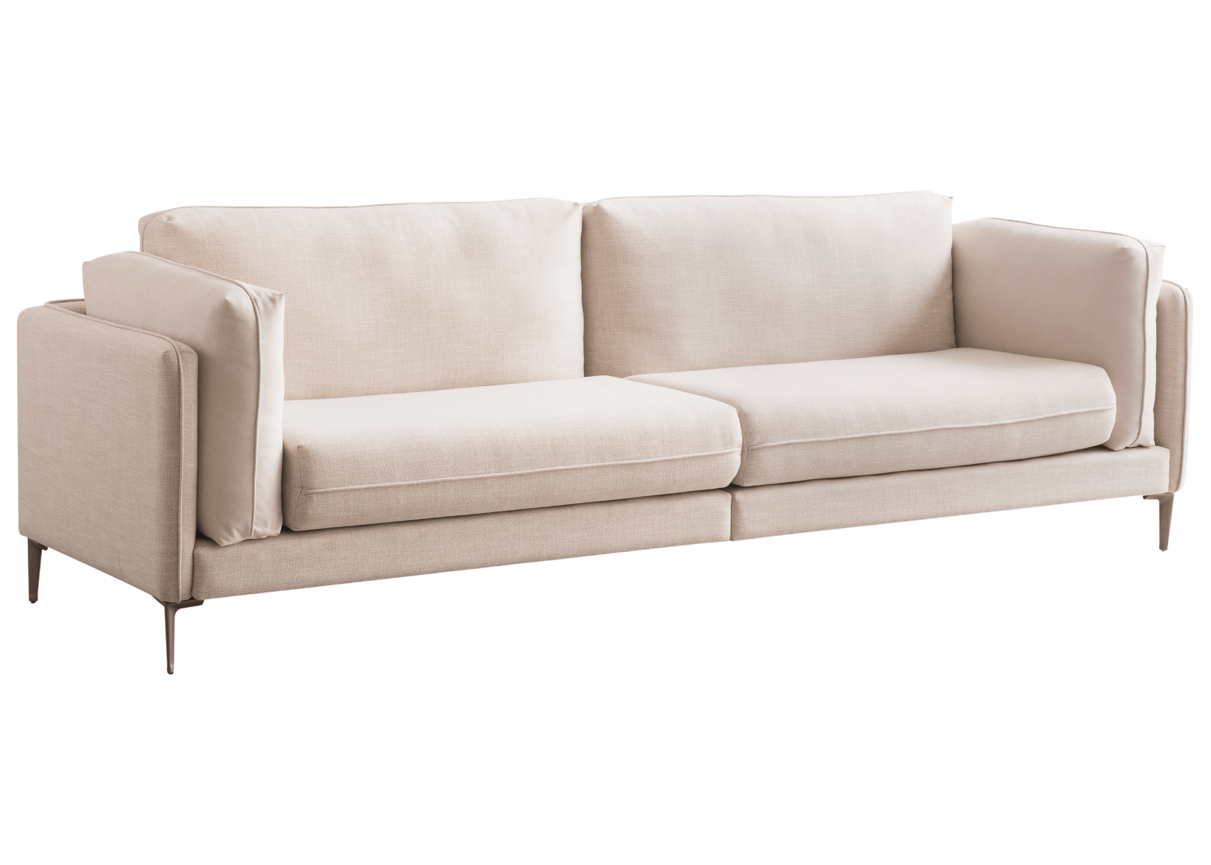 Estrutura do Sofá Orion com pés metálicos em alumínio elegante vista lateral moderno com assentos amplos