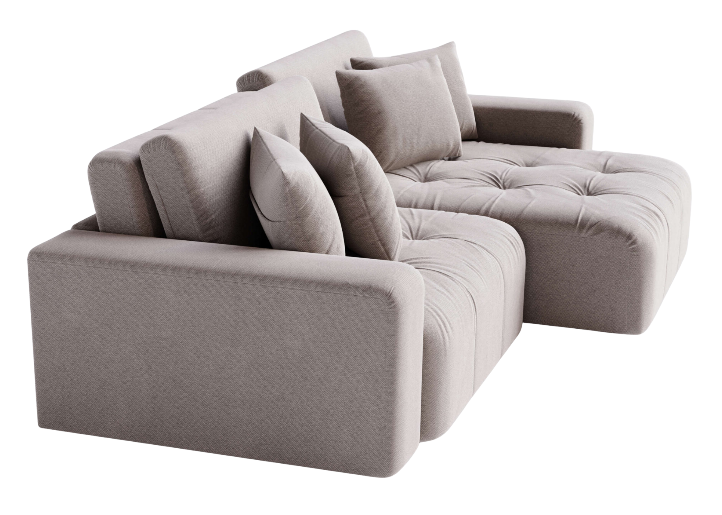 Sofá Vellum com almofadas decorativas, apresentando design elegante e confortável, ideal para compor salas de estar modernas e sofisticadas.