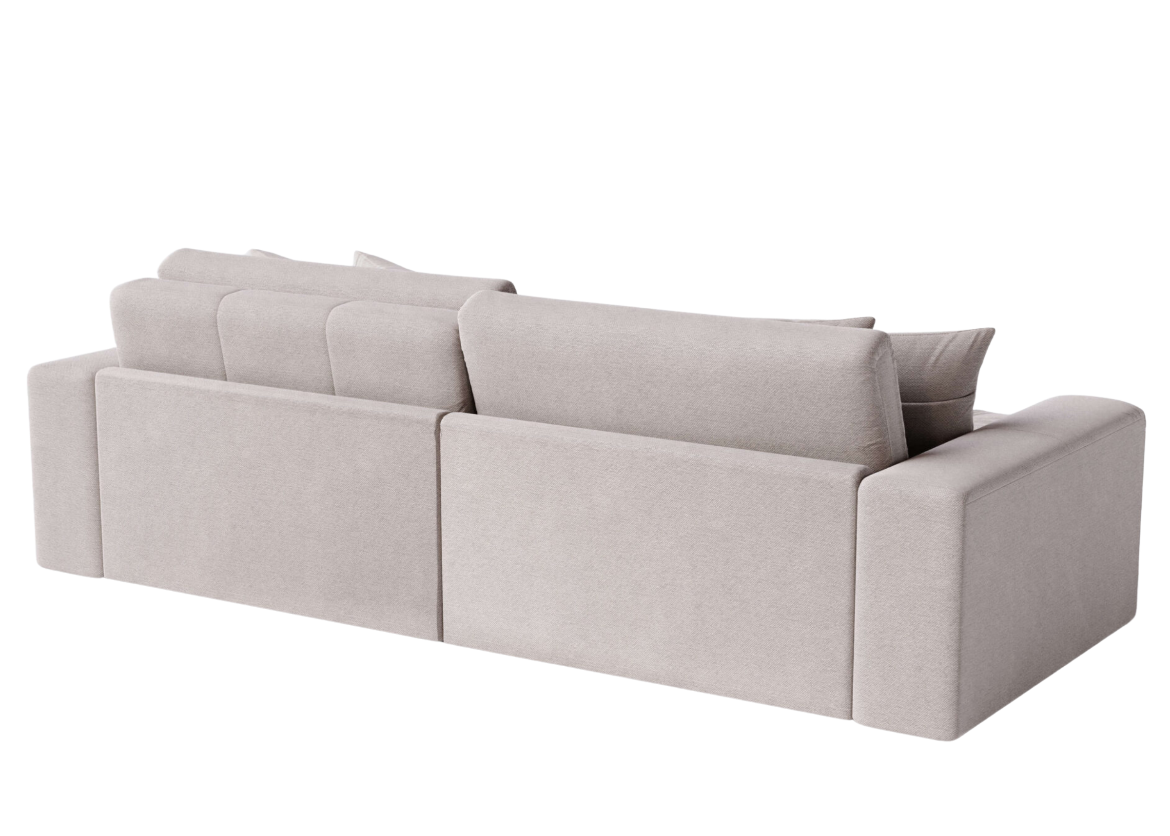 Sofá Vellum com costas sofisticadas e revestimento em veludo cinza, apresentando design elegante e confortável, ideal para compor ambientes modernos e refinados.