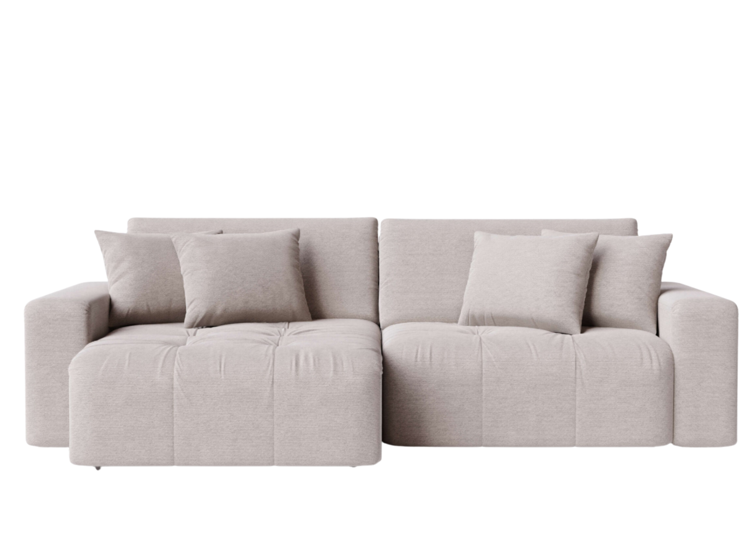 Sofá Vellum retrátil com revestimento em veludo cinza, apresentando design elegante e sofisticado, ideal para compor salas de estar modernas e confortáveis.