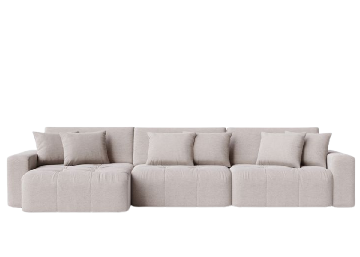 Sofá Vellum de três assentos com sistema retrátil, apresentando design elegante e sofisticado, ideal para proporcionar conforto e compor salas de estar modernas e refinadas.