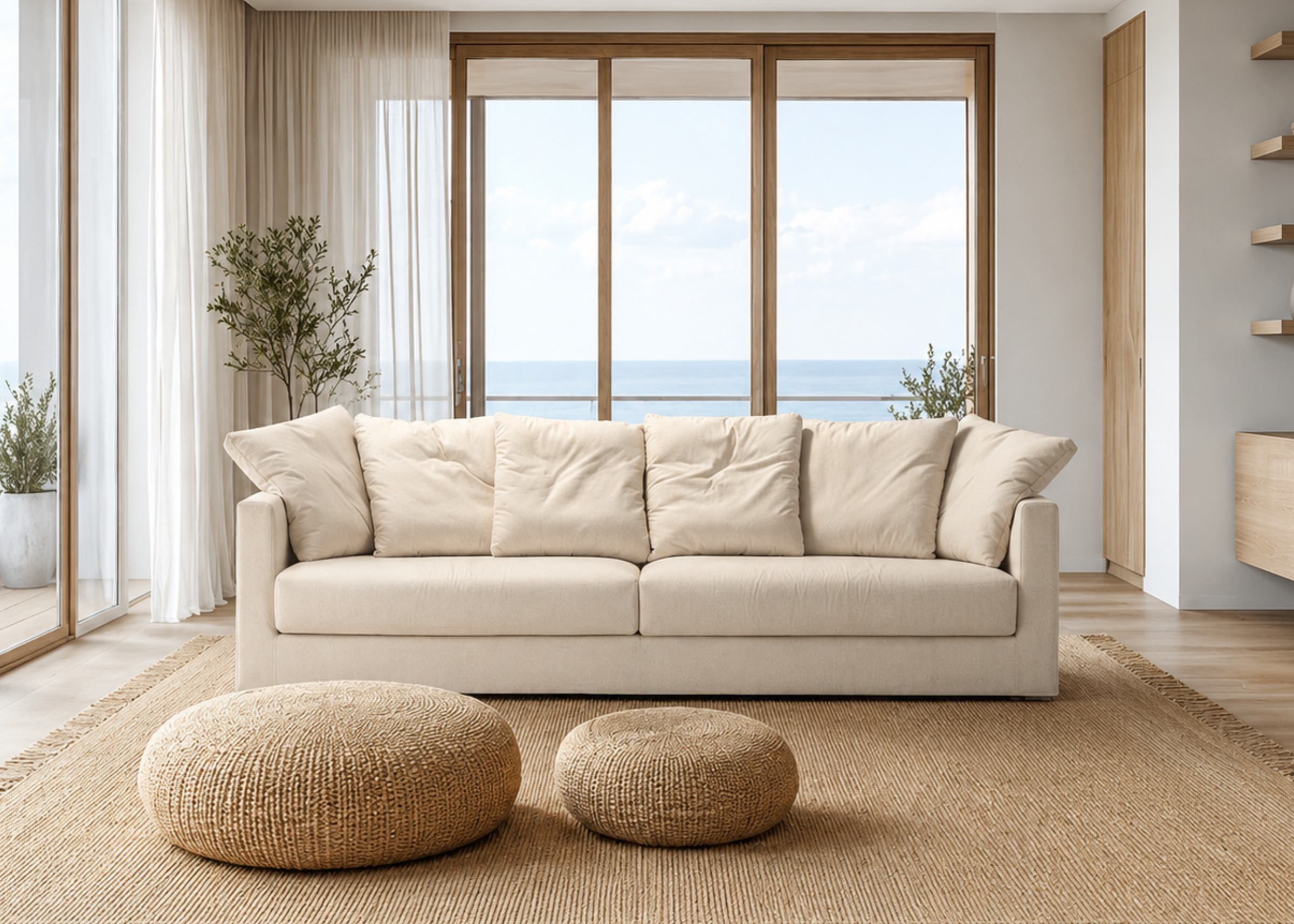 Sofá Vivence em sala sofisticada e luxuosa, apresentando conforto impecável e design elegante, ideal para compor ambientes modernos e acolhedores.